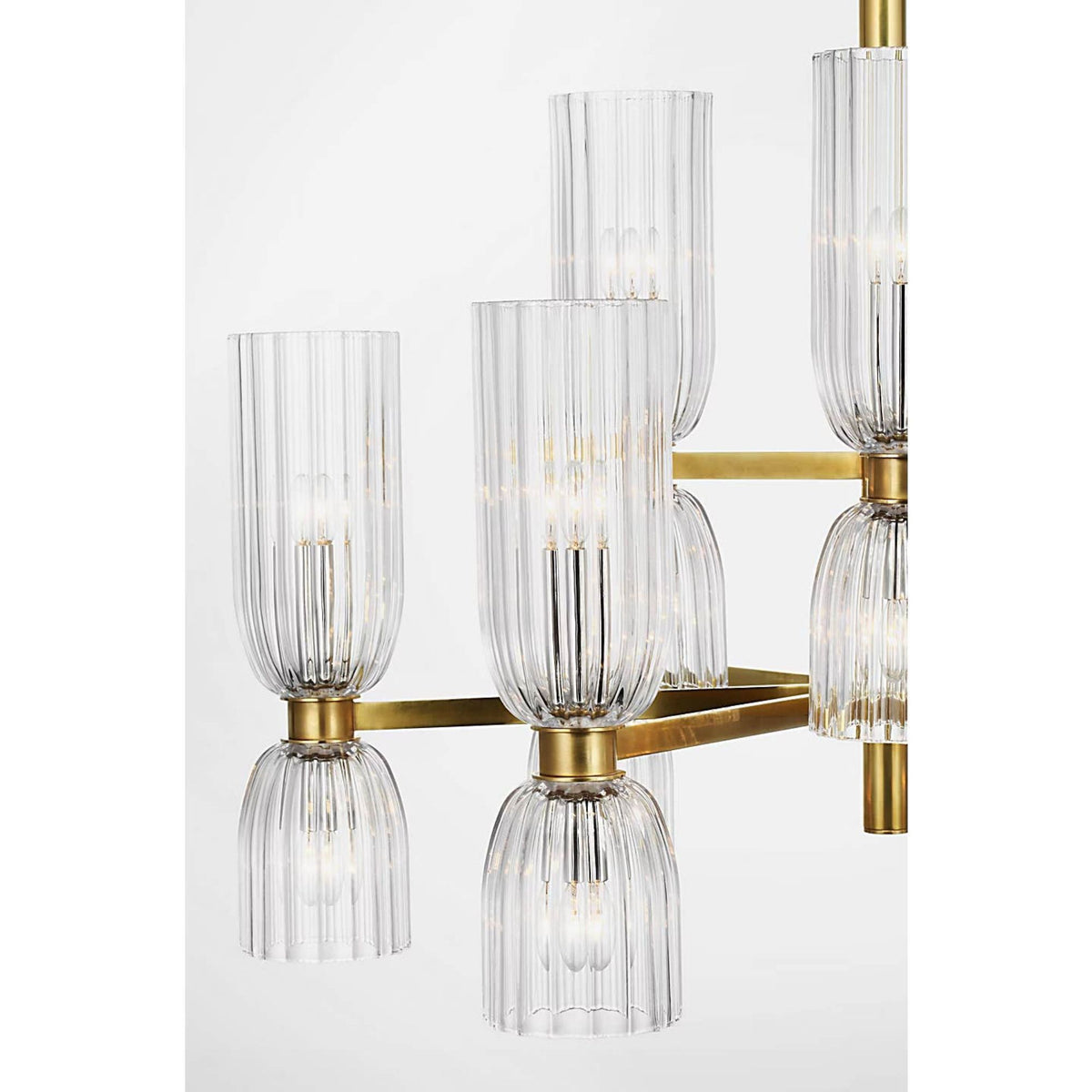 AERIN Asalea Medium Two-Tier Chandelier in Hand-Rubbed Antique Brass with Clear Glass W34" x H27.5"