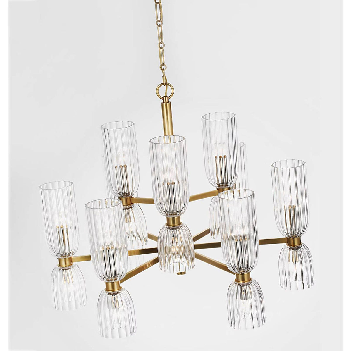 AERIN Asalea Medium Two-Tier Chandelier in Hand-Rubbed Antique Brass with Clear Glass W34" x H27.5"
