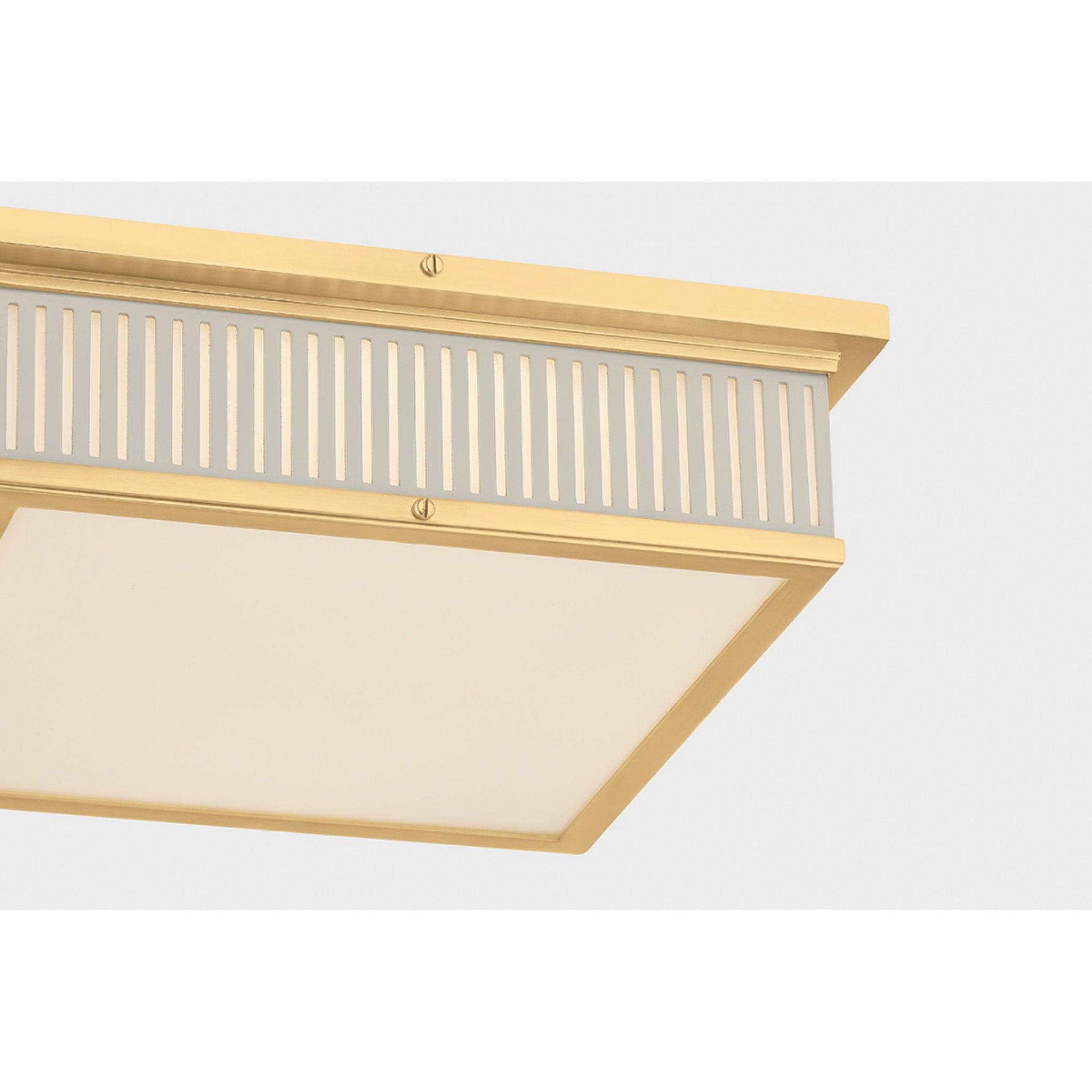 Ashdown 1-Light Flush Mount in Aged Brass by Mark D. Sikes 14L x 14W x 4H (Off-White)