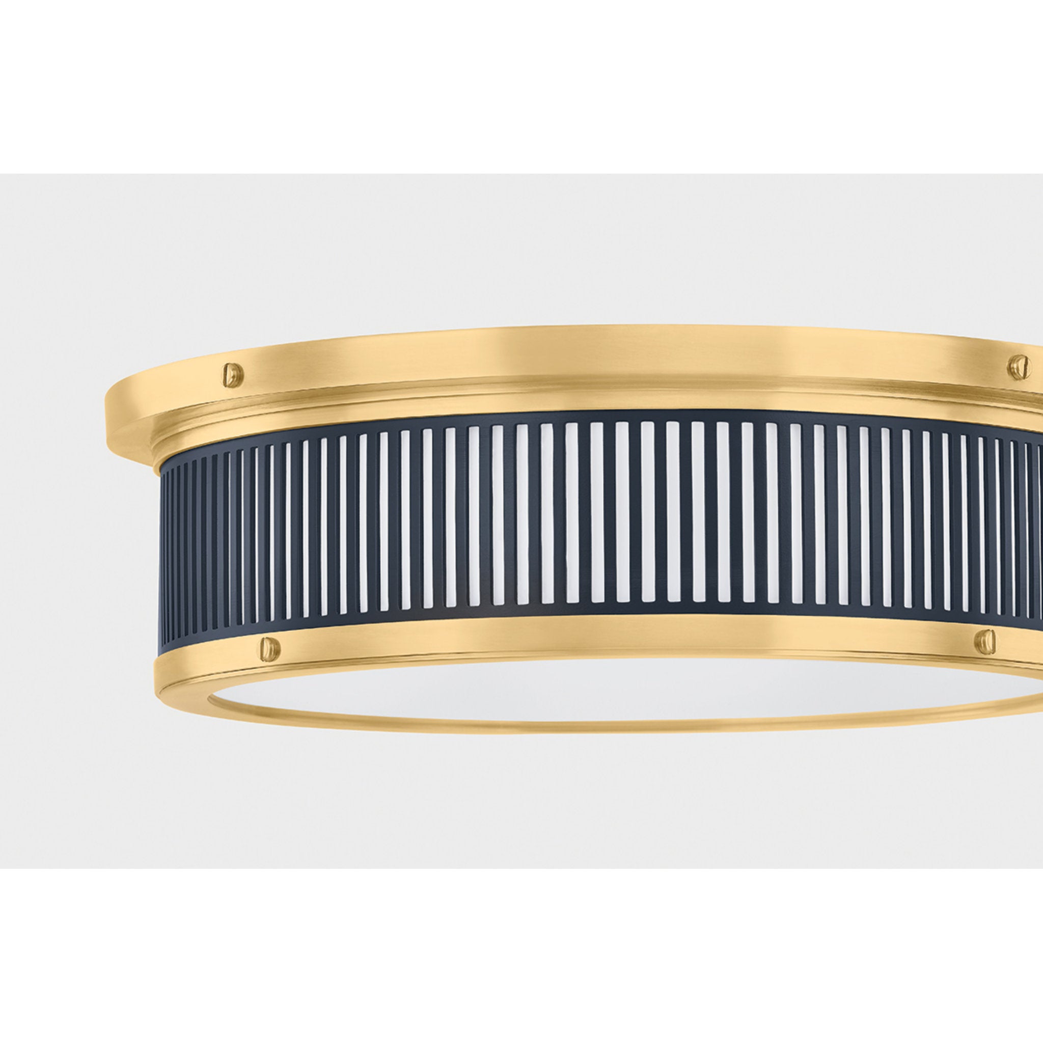 Ashdown 1-Light Flush Mount in Aged Brass by Mark D. Sikes 14W x 4H (Darkest Blue)