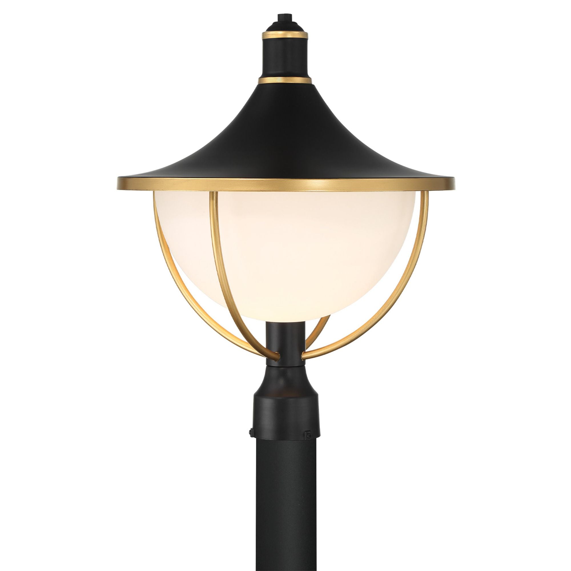 Atlas 1 Light Matte Black + Textured Gold Outdoor Post White Glass 16.5"W x 20.75"H x 16.5"D