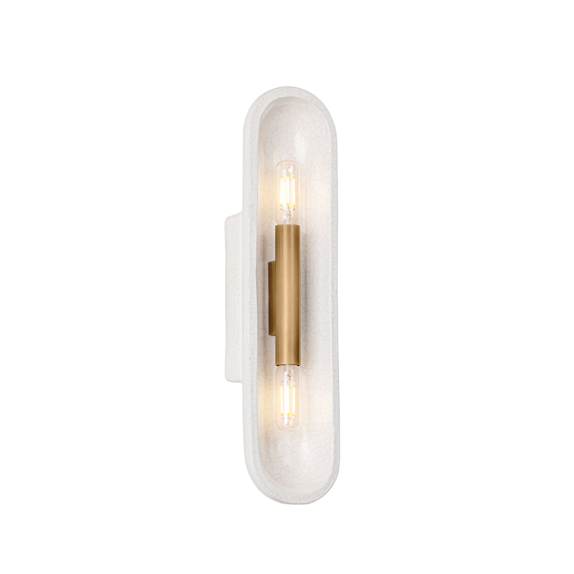 Lane Wall Sconce 2-Light LED in  Patina Brass/Ceramic White Large Crackle 4W x 16.5H