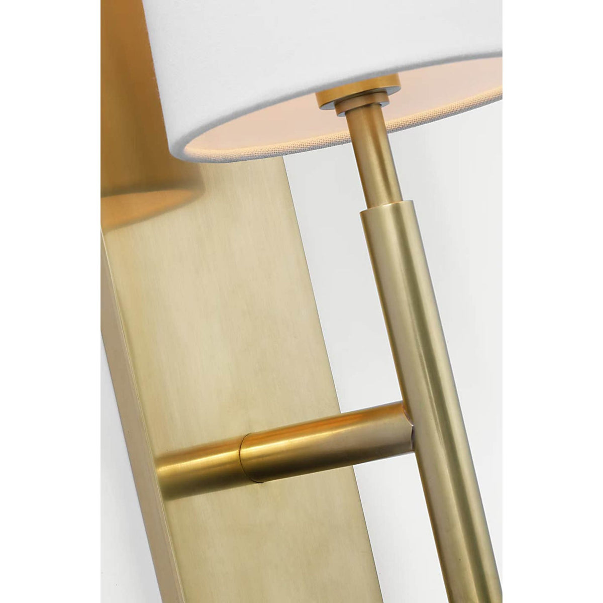 Barbara Barry Clarion Medium Sconce in Soft Brass with Linen Shade W5.5" x H16" x E6.75"