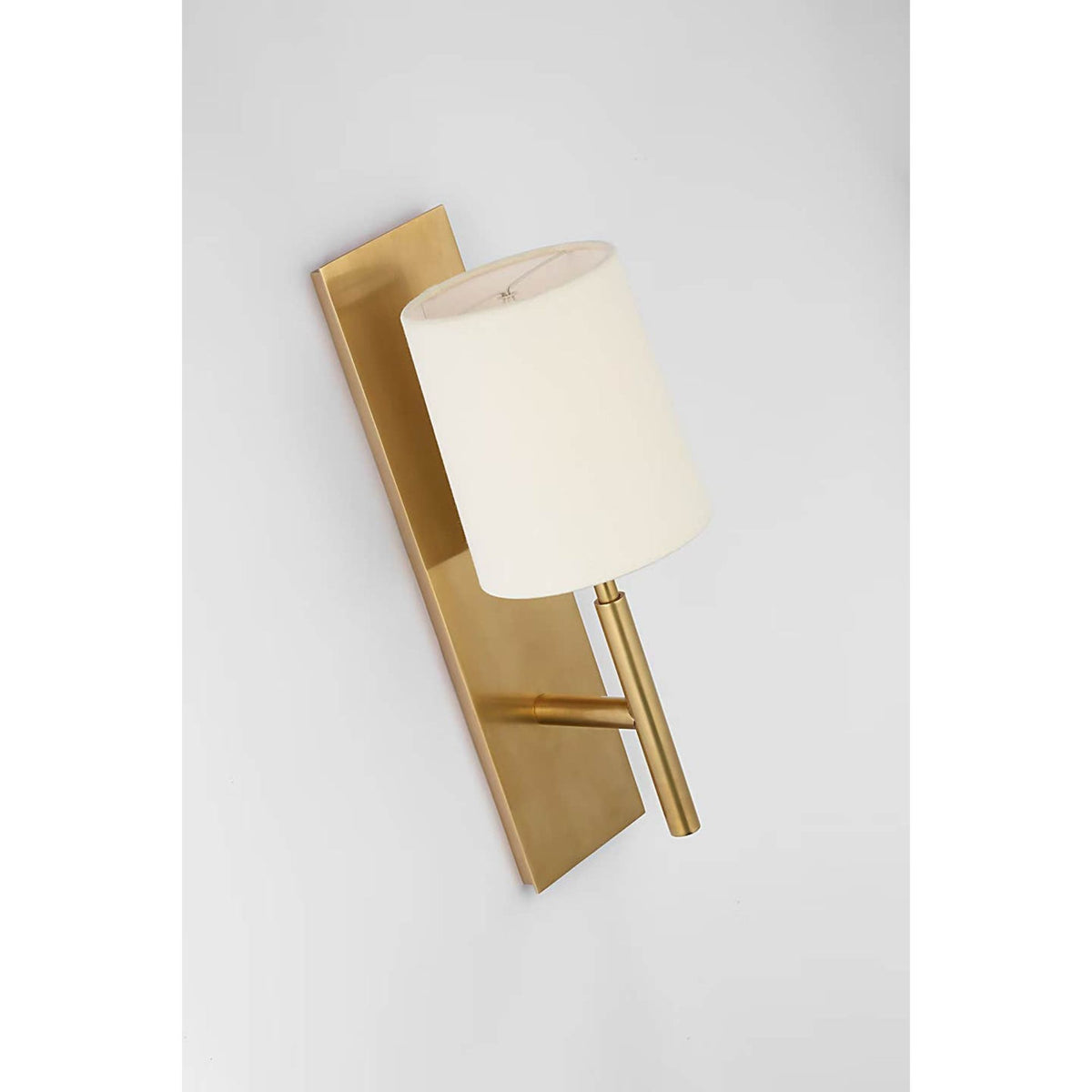 Barbara Barry Clarion Medium Sconce in Soft Brass with Linen Shade W5.5" x H16" x E6.75"