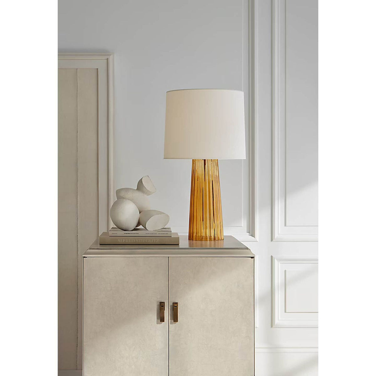 Barbara Barry Danube Medium Table Lamp in Amber with Linen Shade W16" x H28.75"