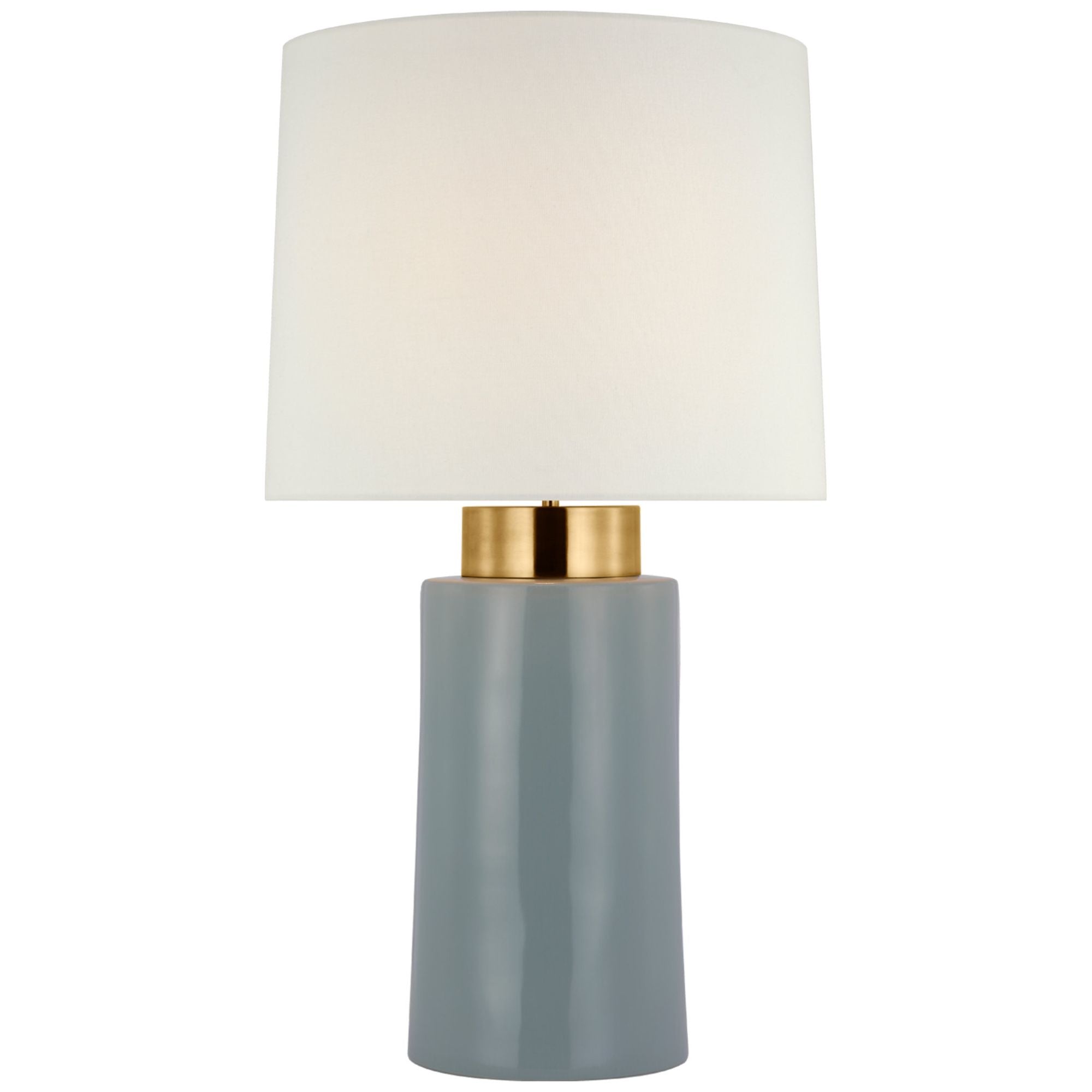 Barbara Barry Xian 30" Table Lamp in Sky Gray and Soft Brass with Linen Shade W16" x H29.5"