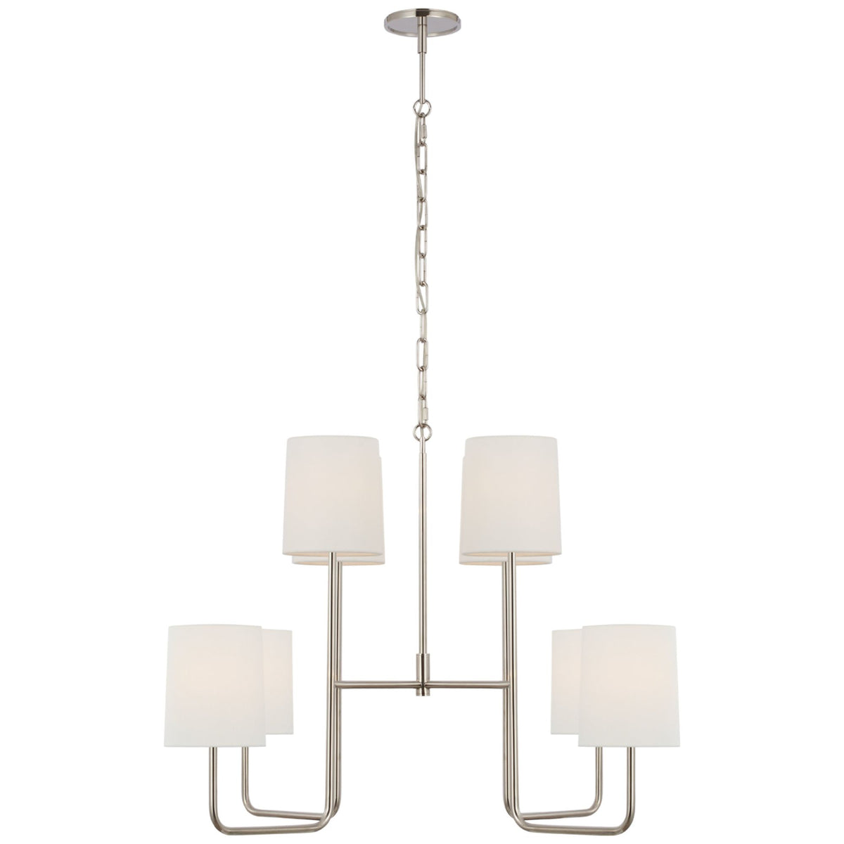 Barbara Barry Go Lightly Extra Large Two Tier Chandelier in Polished Nickel with Linen Shades W30" x H25.25"