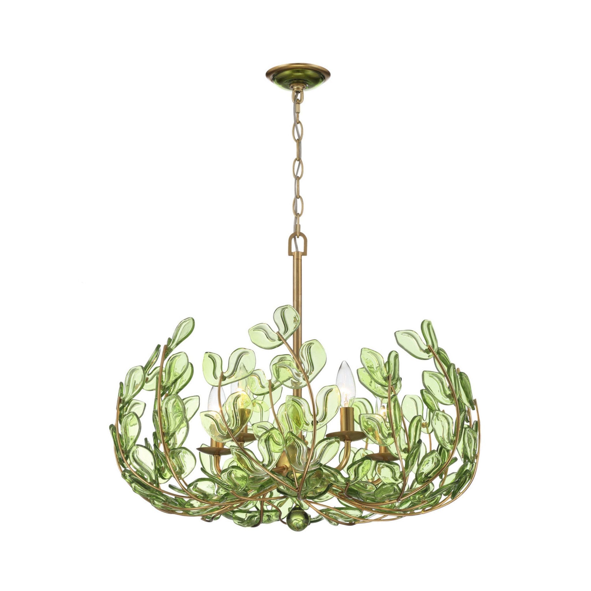 Bridget 23.5" Soft Gold Chandelier Green Glass 5-Light 23.5"W x 20"H x 23.5"D