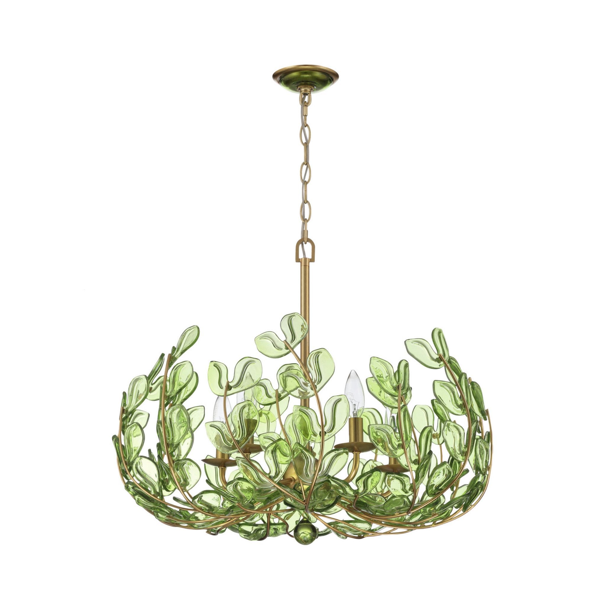Bridget 23.5" Soft Gold Chandelier Green Glass 5-Light 23.5"W x 20"H x 23.5"D