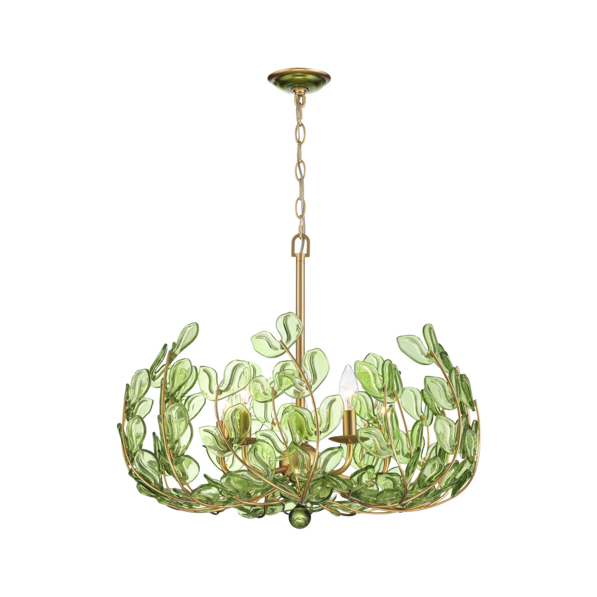 Bridget 23.5" Soft Gold Chandelier Green Glass 5-Light 23.5"W x 20"H x 23.5"D