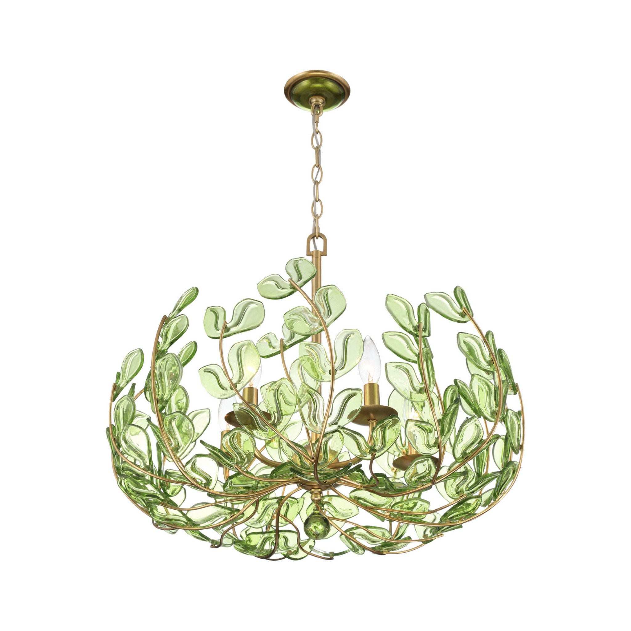 Bridget 23.5" Soft Gold Chandelier Green Glass 5-Light 23.5"W x 20"H x 23.5"D