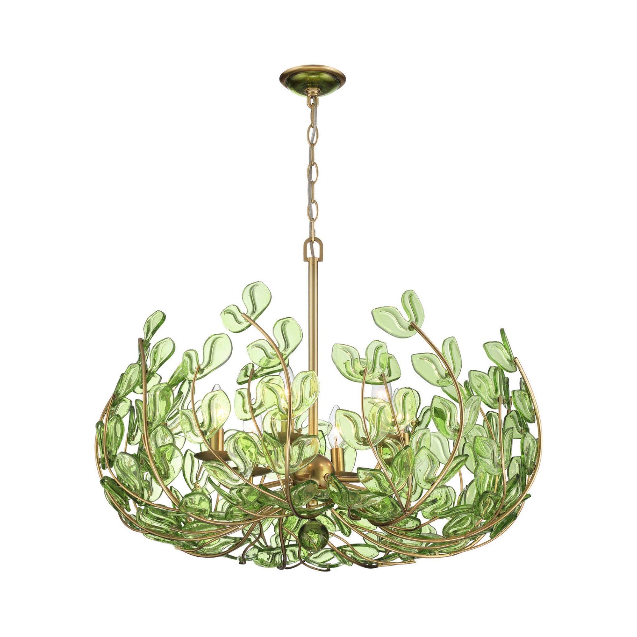 Bridget 28.5" Soft Gold Chandelier Green Glass 6-Light 28.25"W x 20.5"H x 28.25"D
