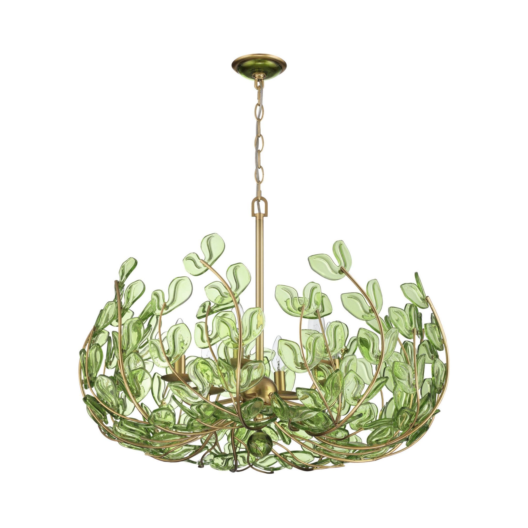 Bridget 28.5" Soft Gold Chandelier Green Glass 6-Light 28.25"W x 20.5"H x 28.25"D
