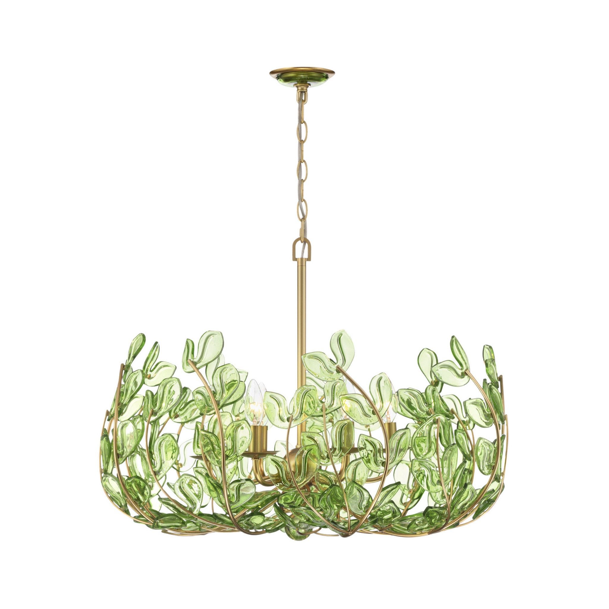 Bridget 28.5" Soft Gold Chandelier Green Glass 6-Light 28.25"W x 20.5"H x 28.25"D