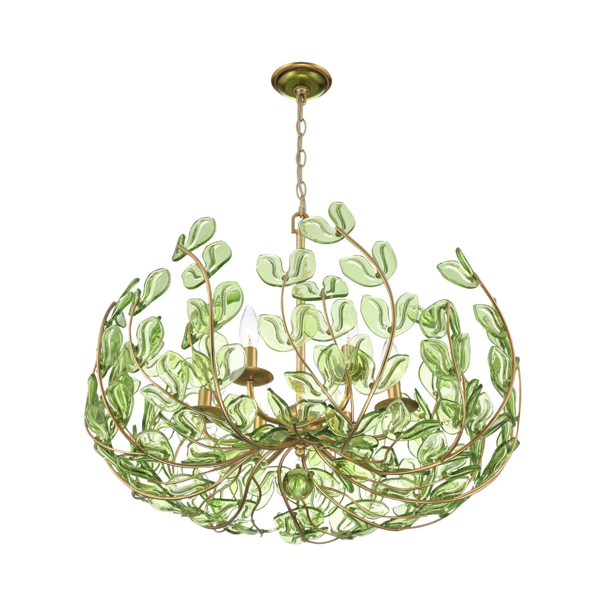 Bridget 28.5" Soft Gold Chandelier Green Glass 6-Light 28.25"W x 20.5"H x 28.25"D