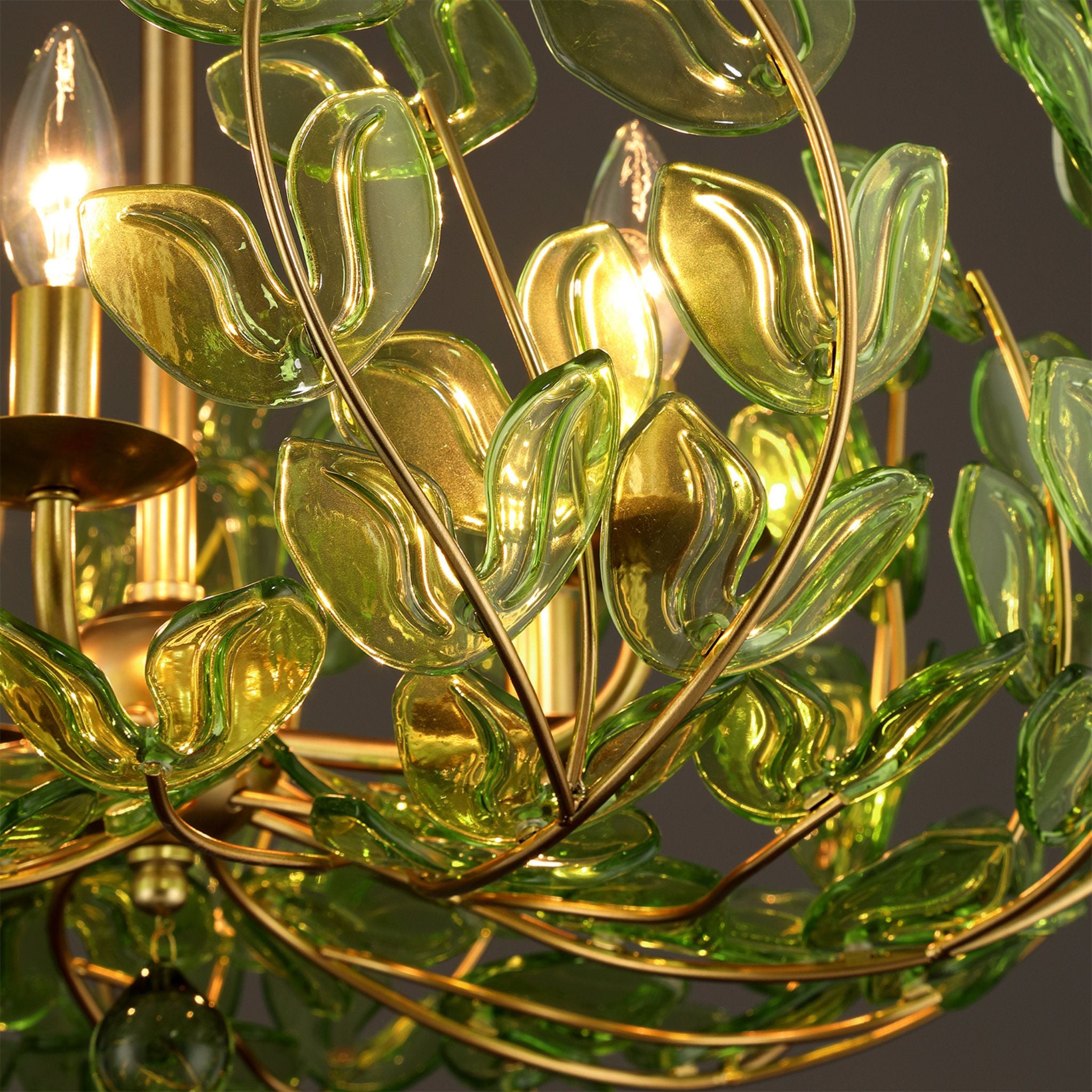 Bridget 28.5" Soft Gold Chandelier Green Glass 6-Light 28.25"W x 20.5"H x 28.25"D