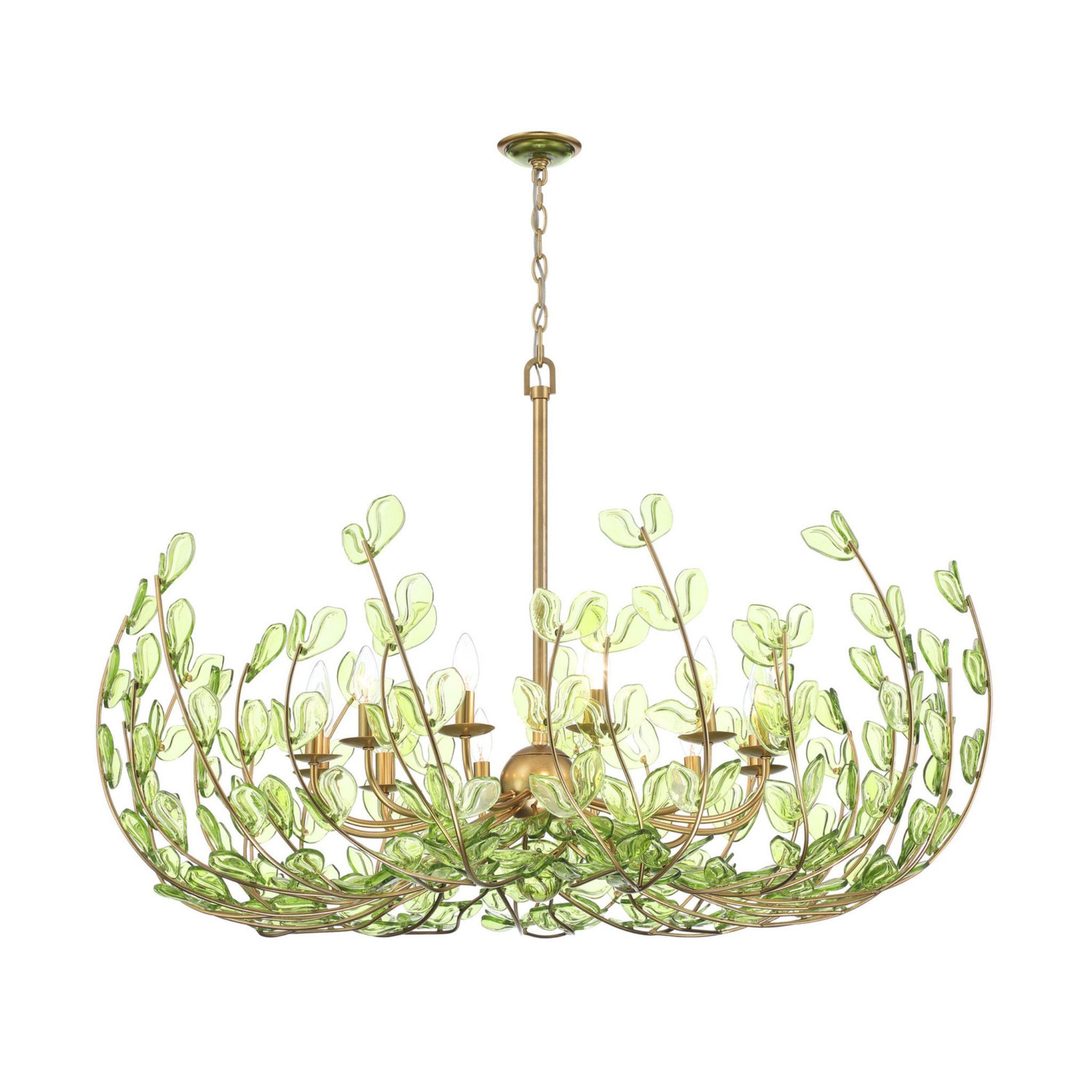 Bridget 42" Soft Gold Chandelier Green Glass 12-Light 42"W x 27.5"H x 42"D