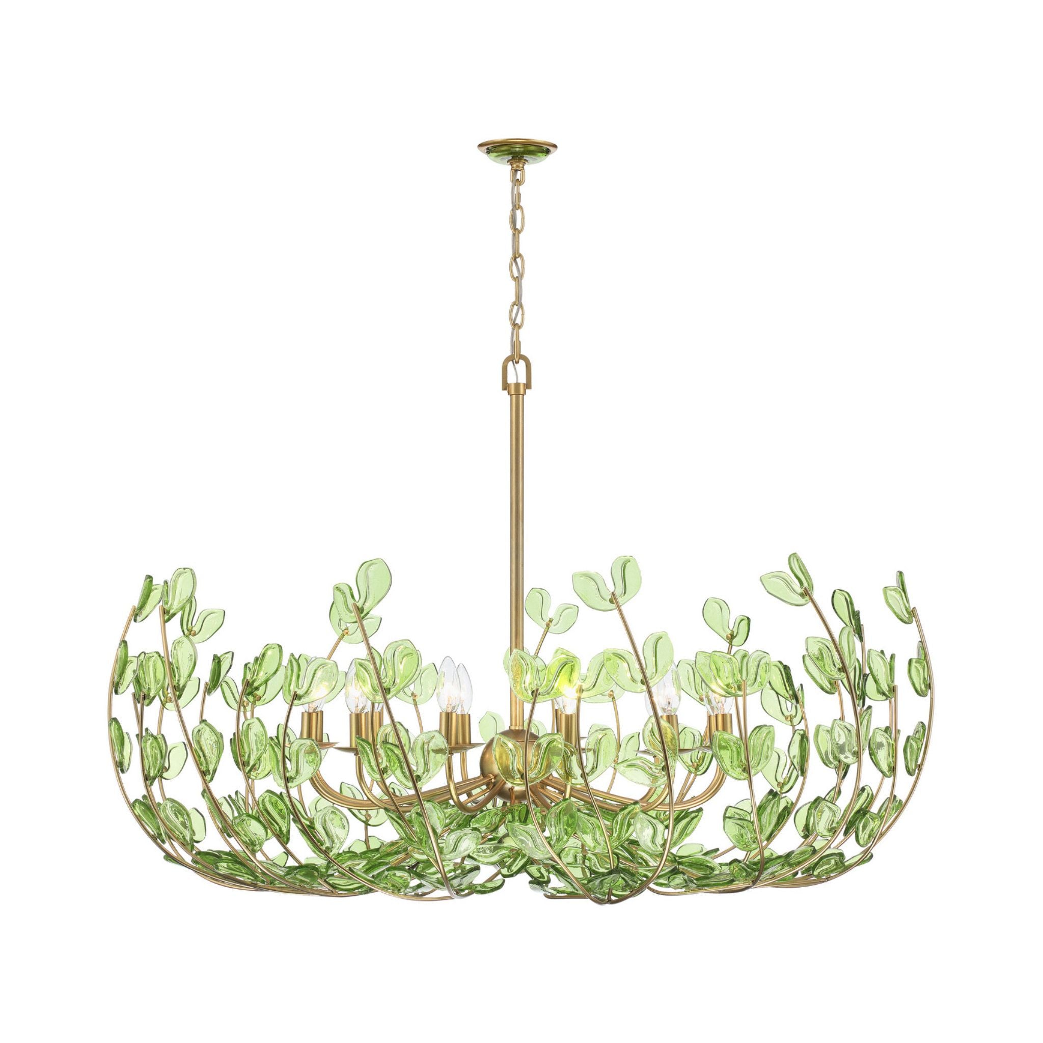 Bridget 42" Soft Gold Chandelier Green Glass 12-Light 42"W x 27.5"H x 42"D