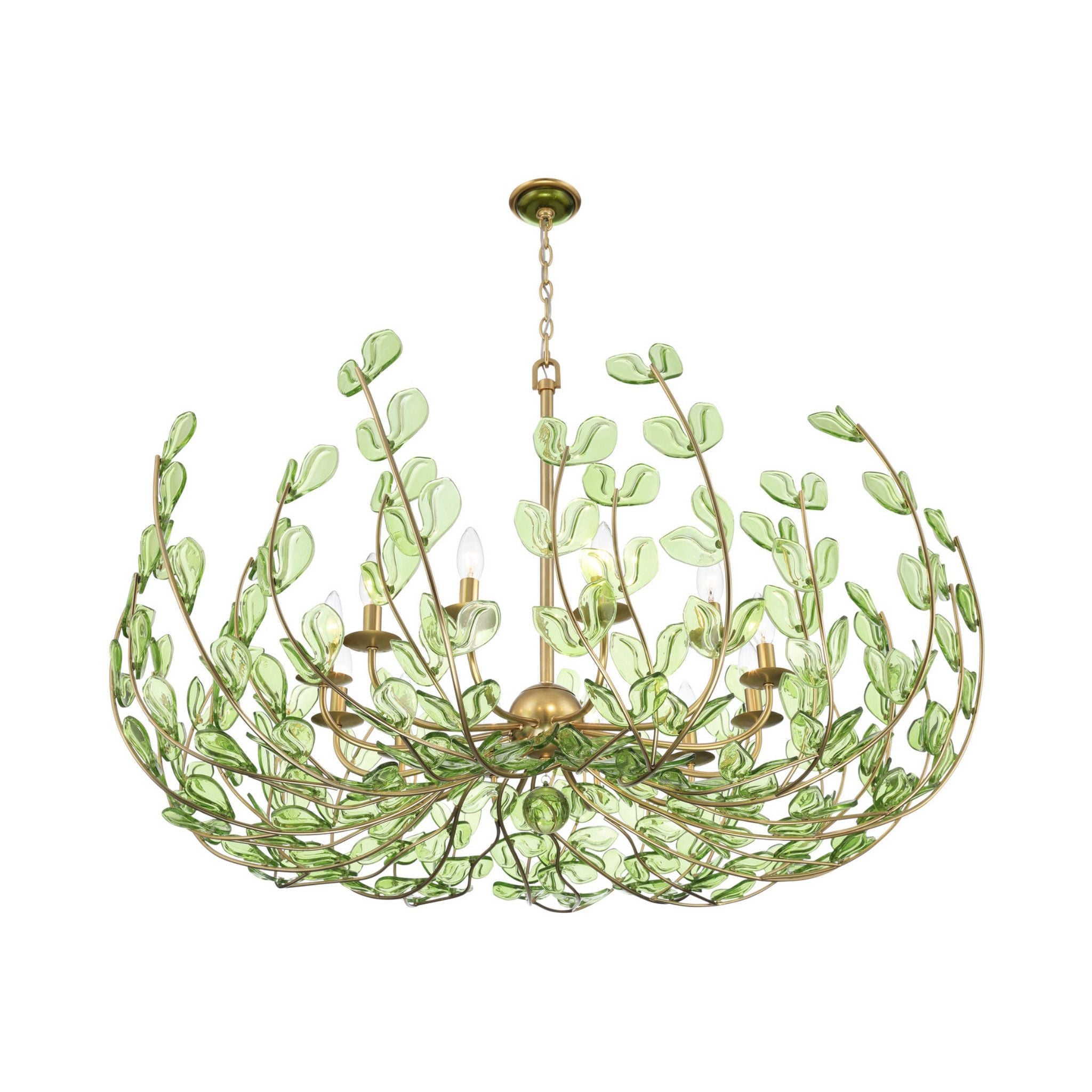 Bridget 42" Soft Gold Chandelier Green Glass 12-Light 42"W x 27.5"H x 42"D