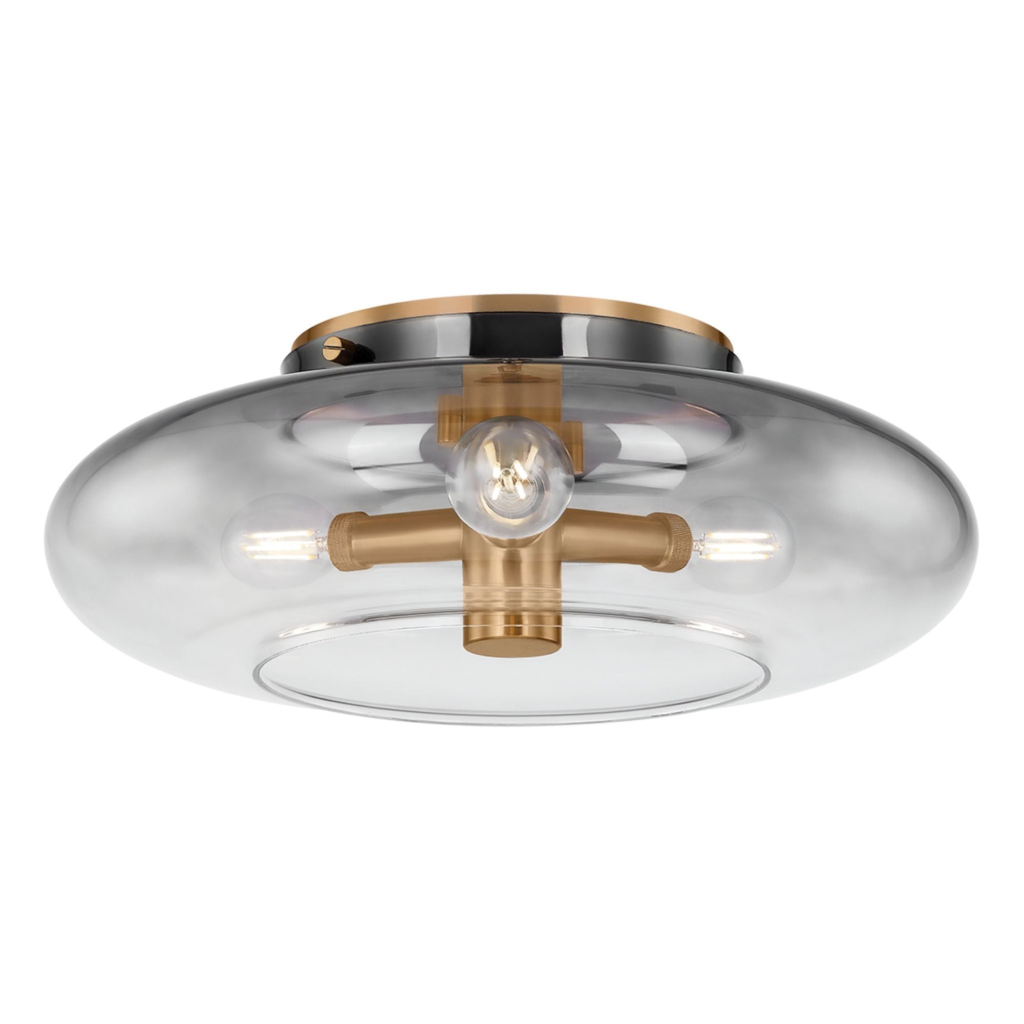 Gunner 3-Light Flush Mount in Patina Brass 15W x 5.25H