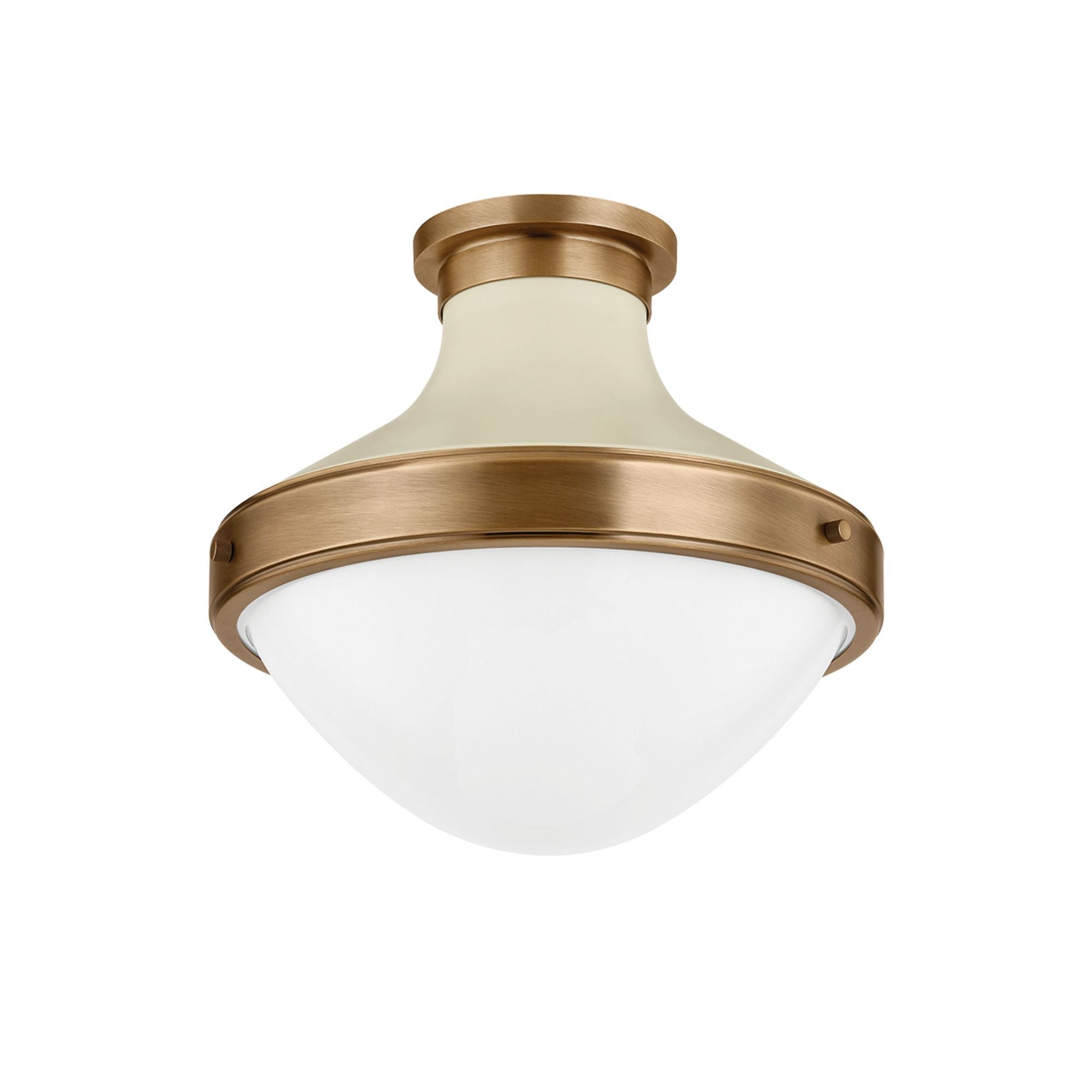 Maxton Flush Mount 1-Light LED in  Patina Brass And Soft Sand 13.5L x 13.5W x 12.25H