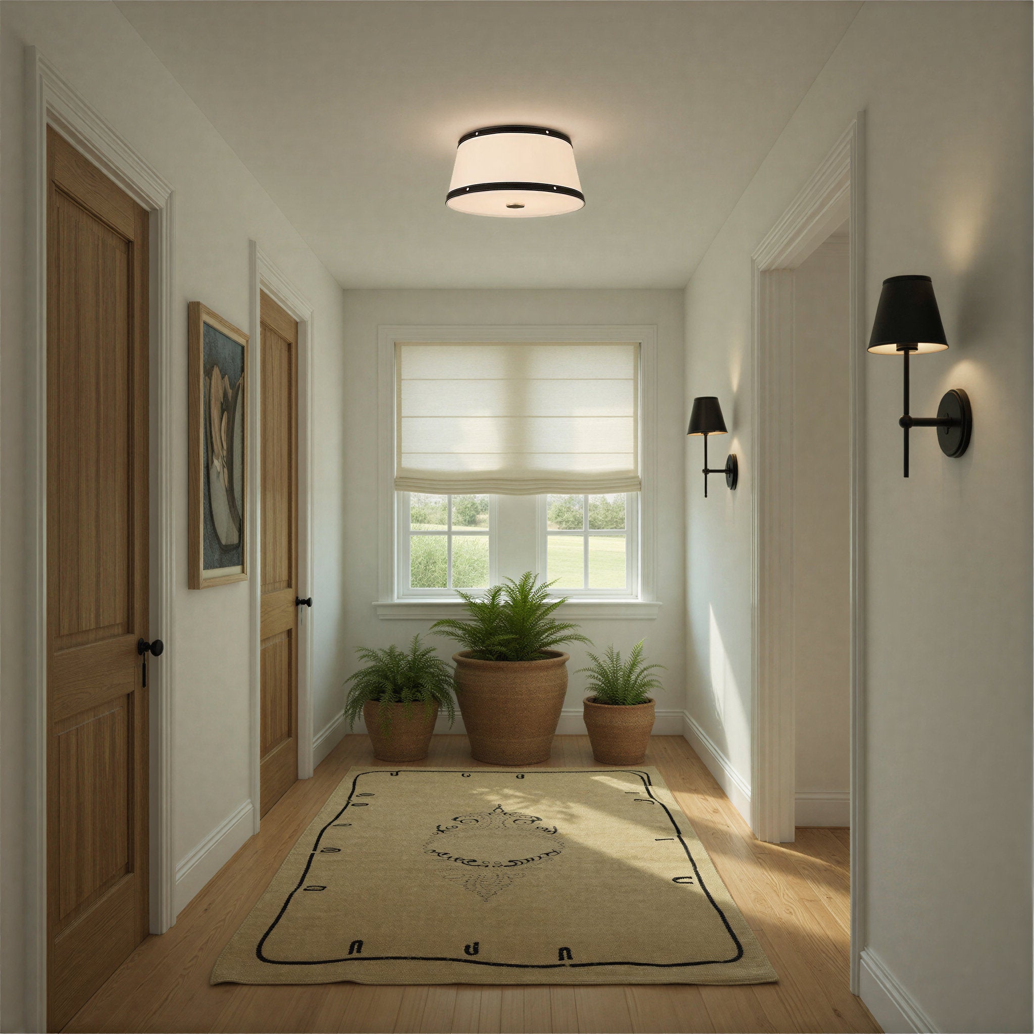 Libby Langdon Callahan 17'' Polished Nickel Flush Mount Black 17"W x 8.25"H x 17"D