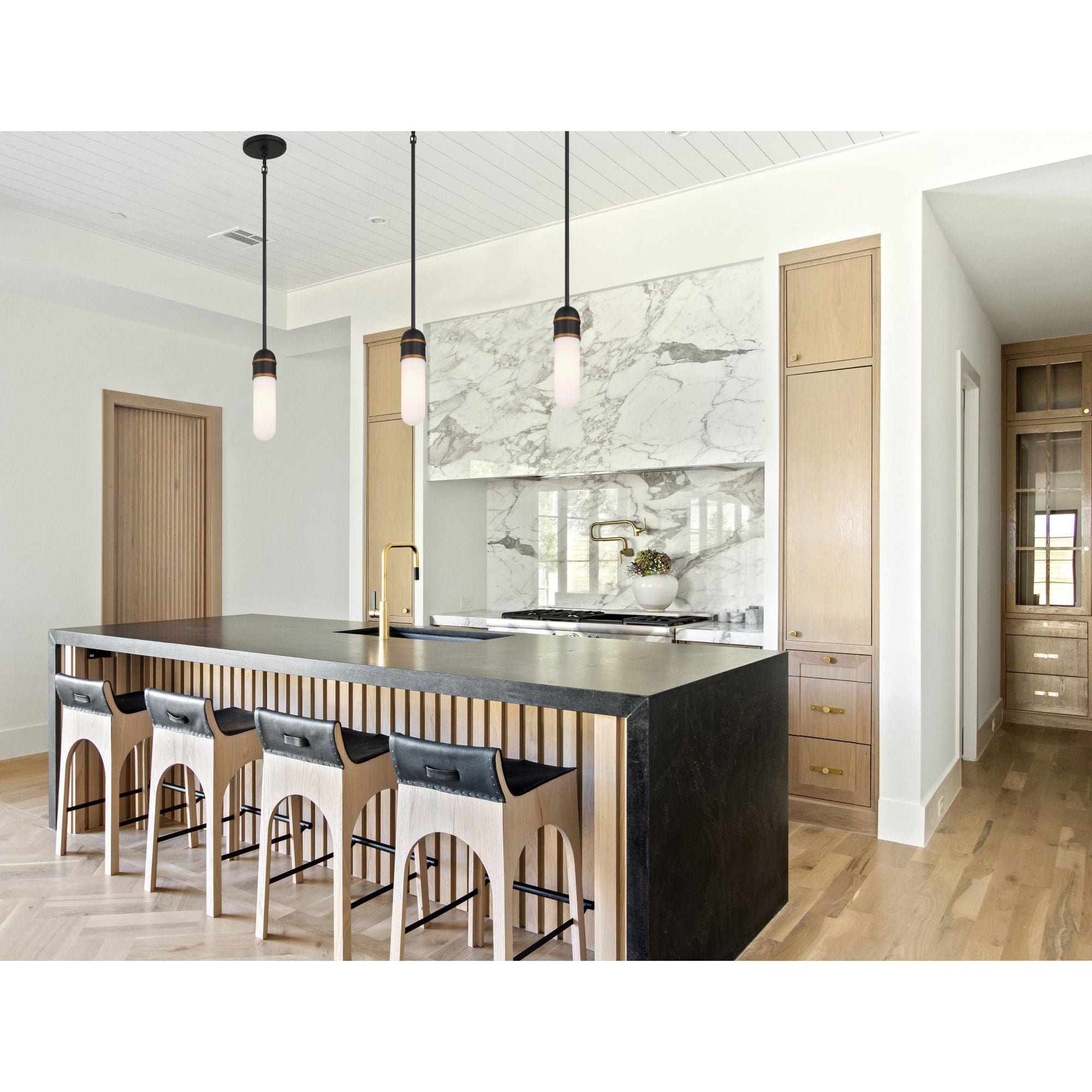 Brian Patrick Flynn Capsule 3.25'' LED Matte Black + Textured Gold Pendant Black 3.25"W x 12"H x 3.25"D