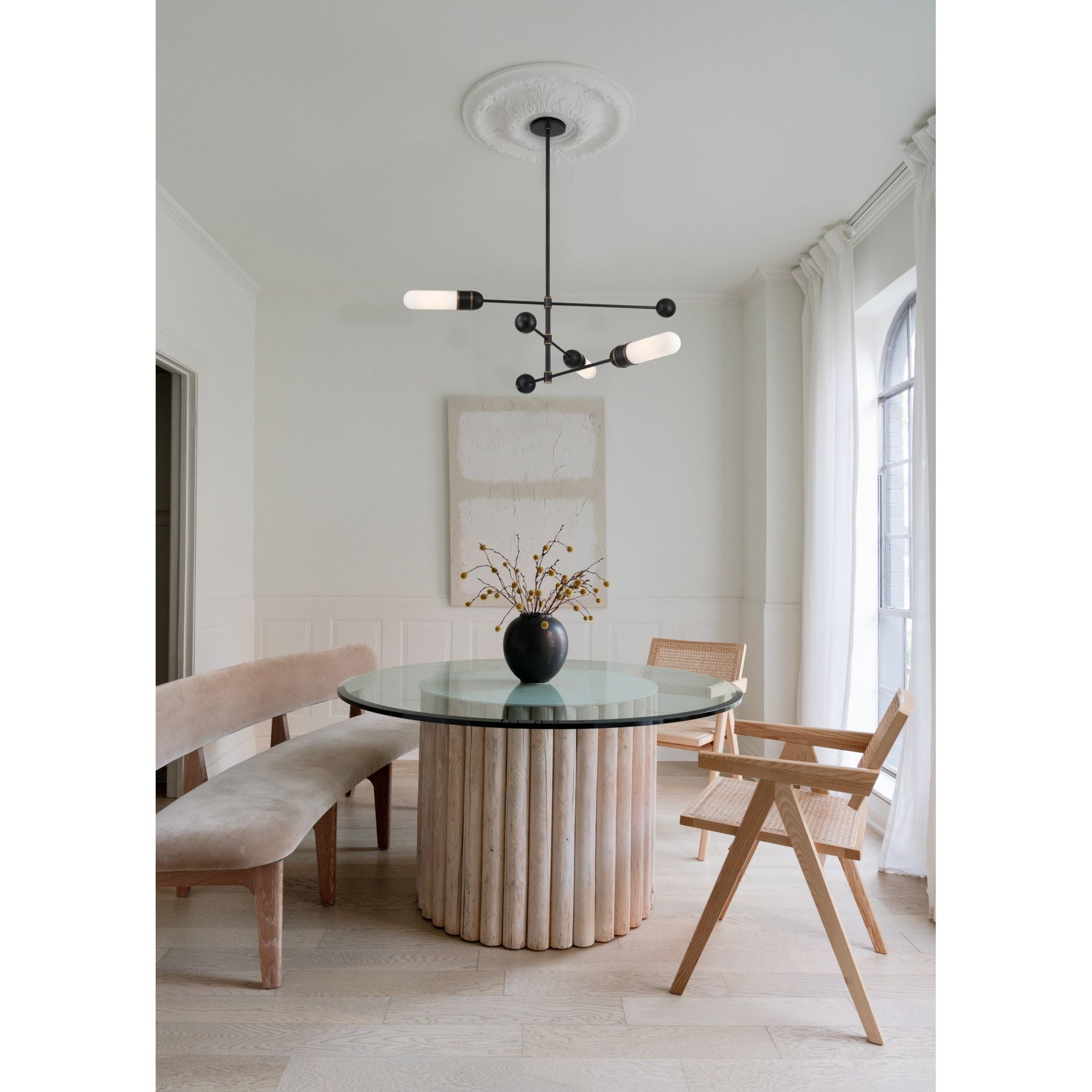 Brian Patrick Flynn Capsule 47.75'' LED Matte Black + Textured Gold Linear Chandelier Black 47.75"W x 14.75"H x 47.75"D