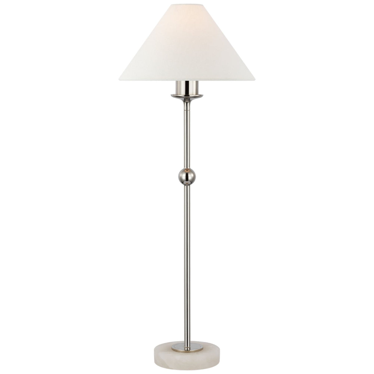Chapman & Myers Caspian Medium Accent Lamp in Polished Nickel and Alabaster with Linen Shade W10.5" x H28"