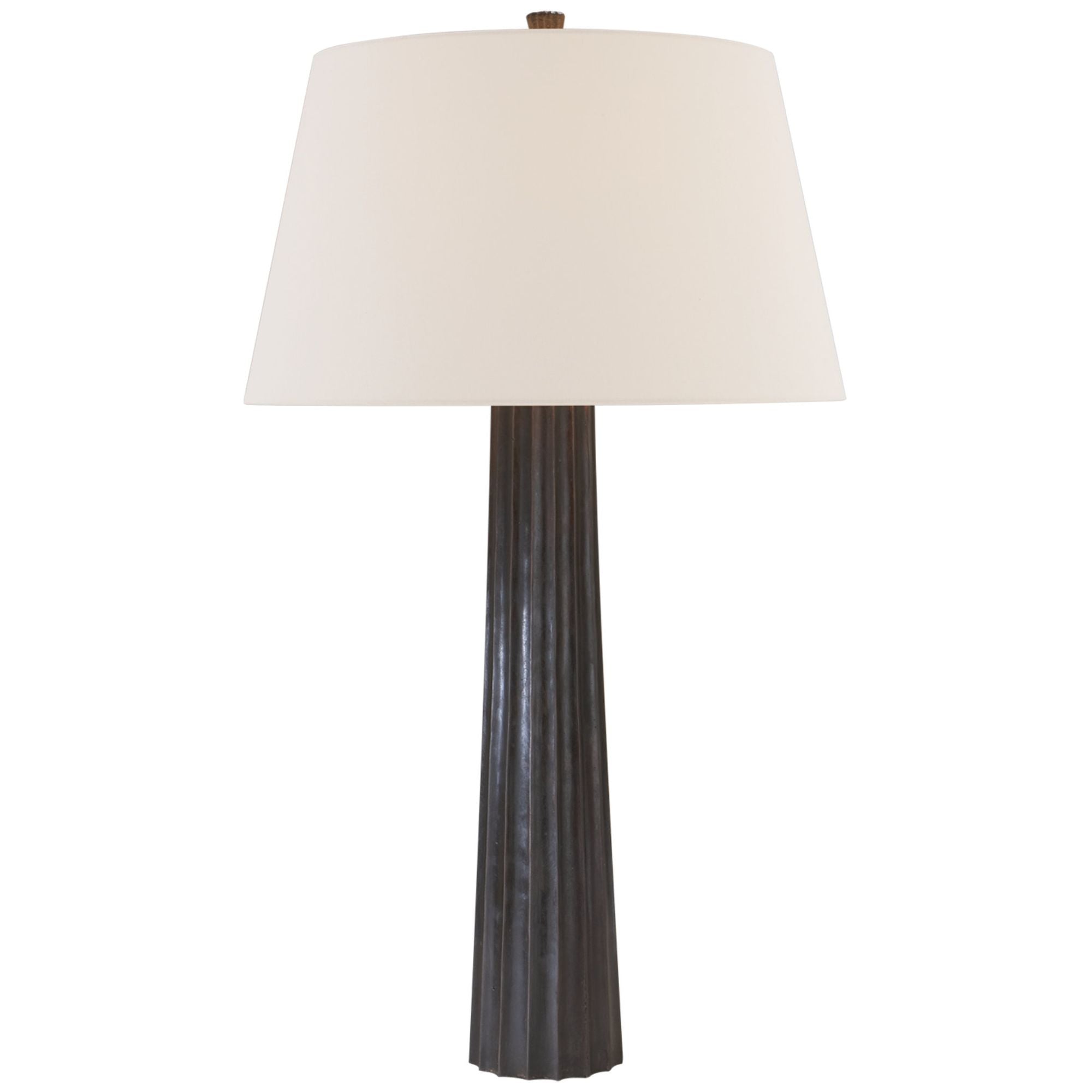 Chapman & Myers Fluted Spire Large Cordless Table Lamp in Aged Iron with Linen Shade W17" x H32.25"