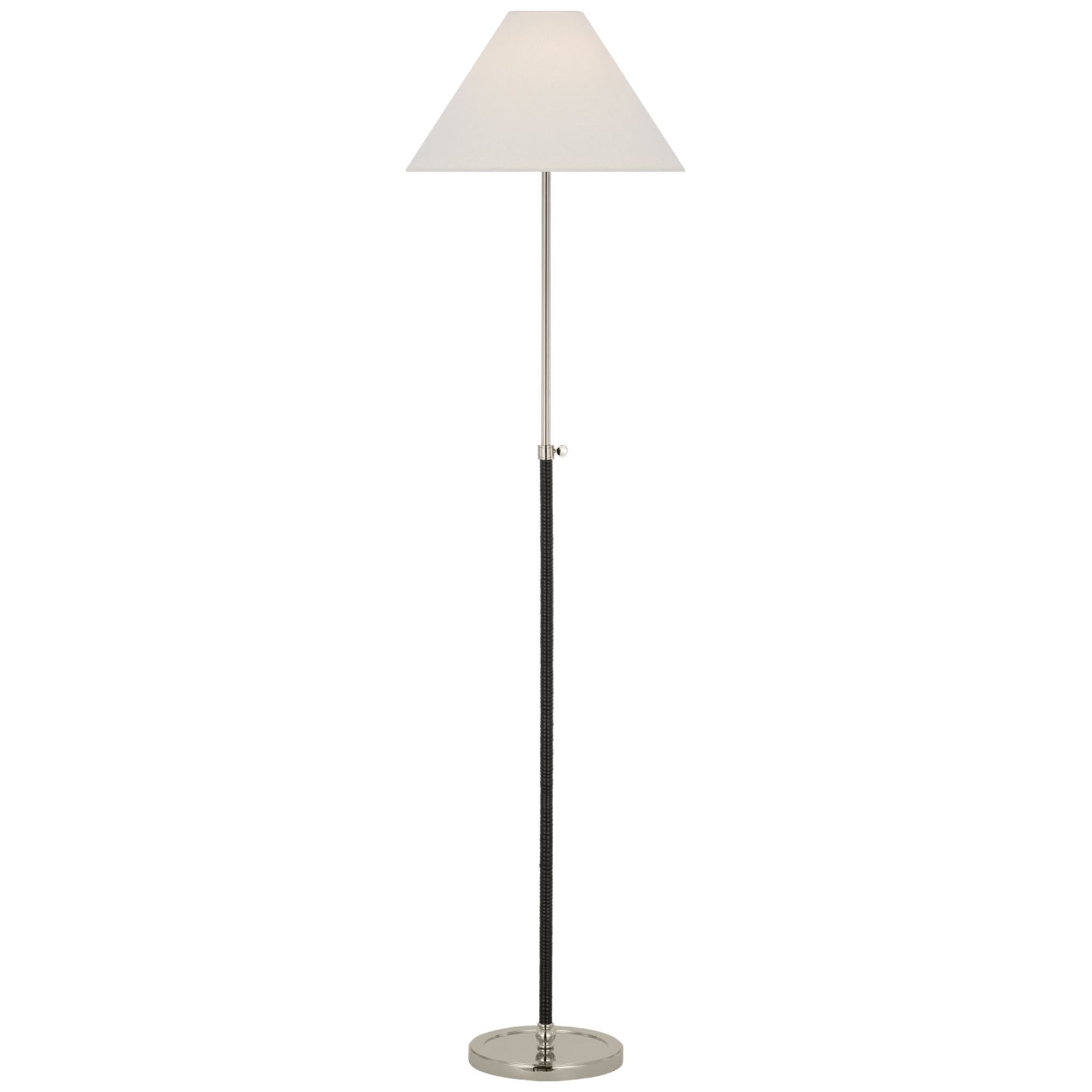 Chapman & Myers Basden 57" Adjustable Floor Lamp in Polished Nickel and Black Rattan with Linen Shade W14.75" x H42.25" - 57.25"