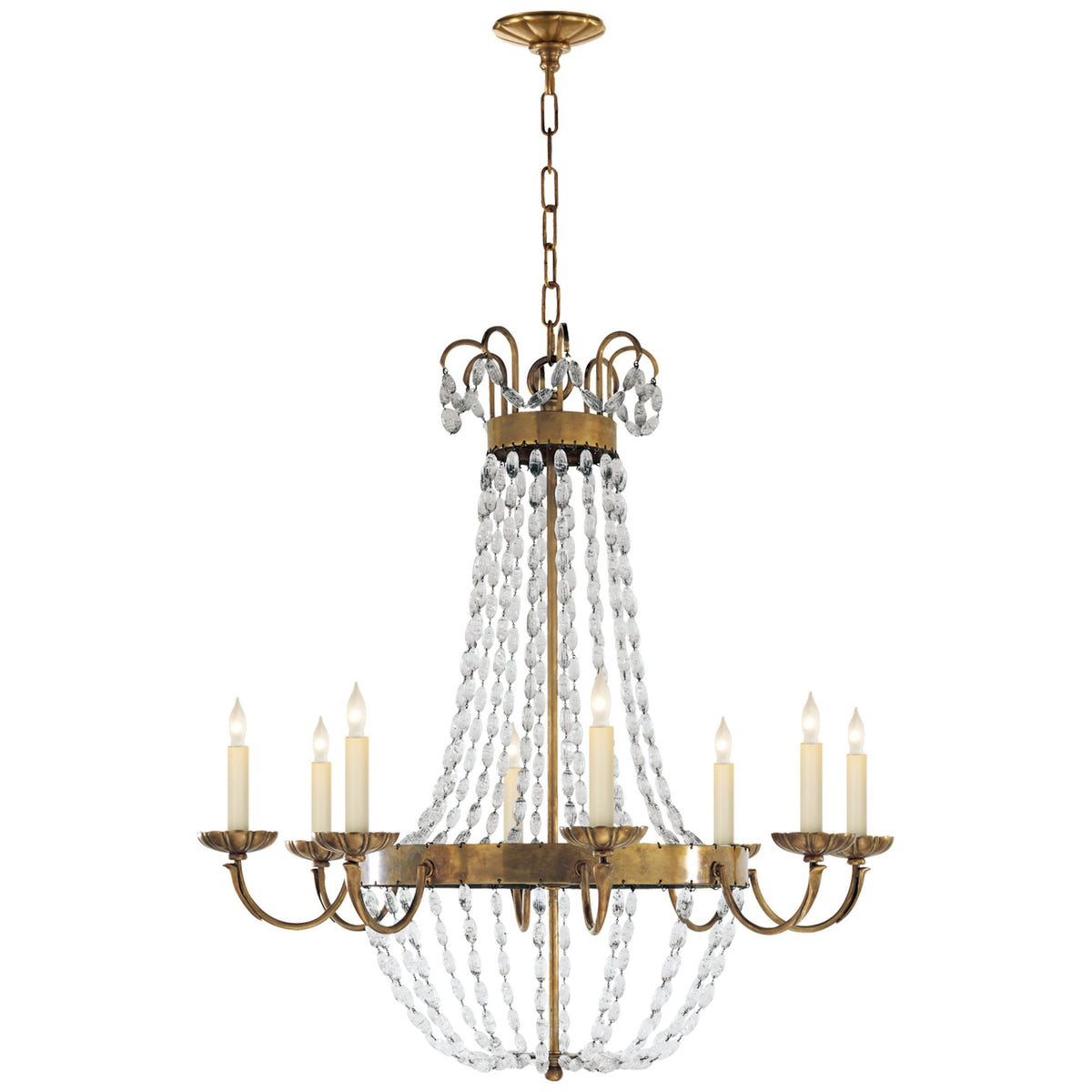 Chapman & Myers Paris Flea Market Large Chandelier in Antique-Burnished Brass with Seeded Glass W32.5" x H34"