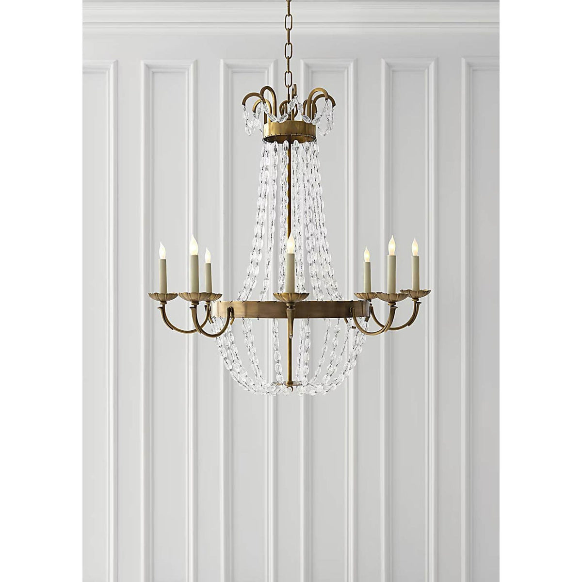 Chapman & Myers Paris Flea Market Large Chandelier in Antique-Burnished Brass with Seeded Glass W32.5" x H34"