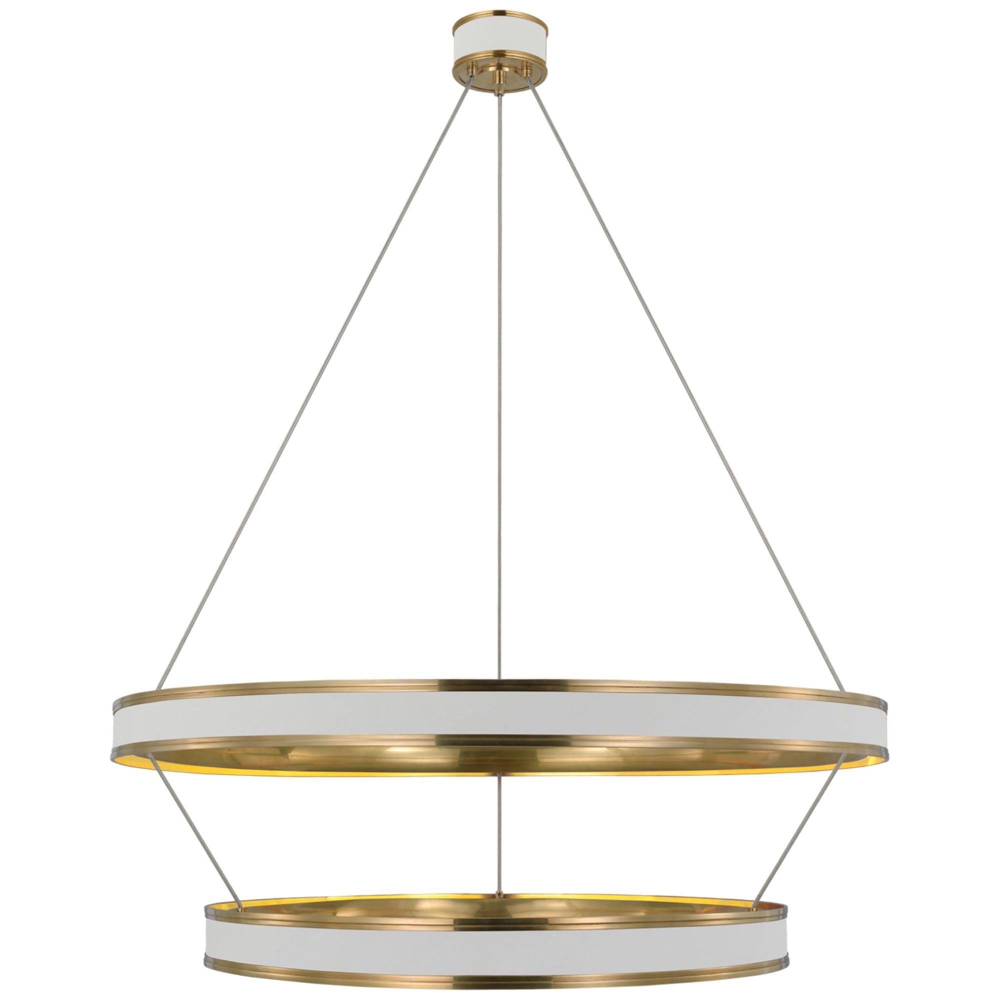 Chapman & Myers Connery 40" Two-Tier Ring Chandelier in Matte White and Antique-Burnished Brass Ceiling Light W40.5"