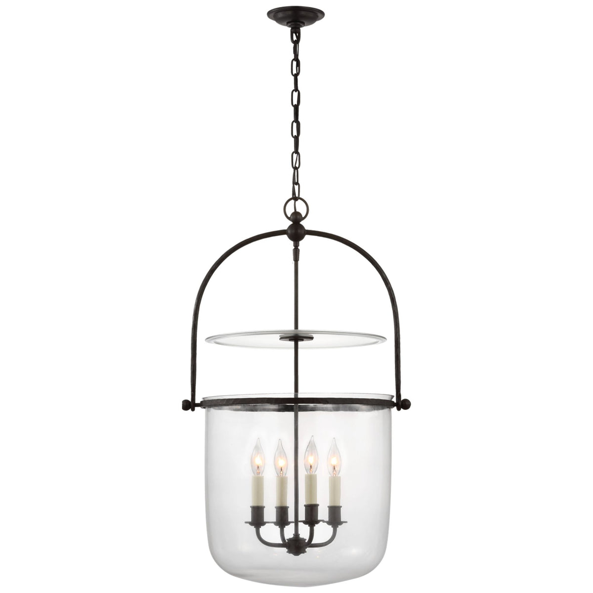 Chapman & Myers Lorford Smoke Bell Lantern in Aged Iron with Clear Glass W20" x H33.75"