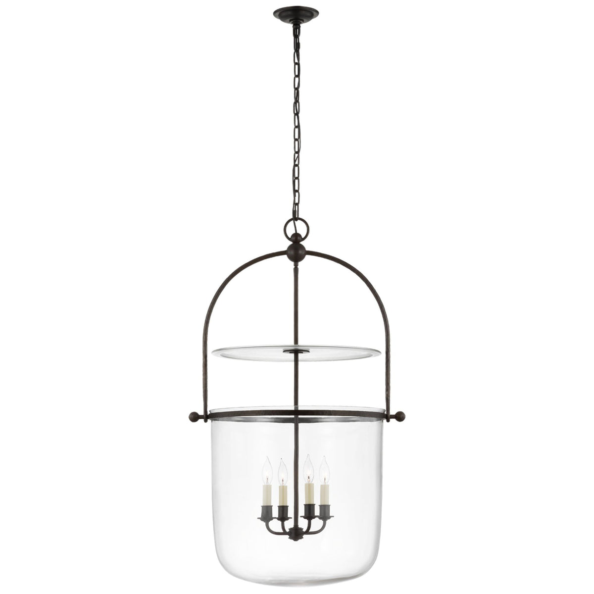 Chapman & Myers Lorford Large Smoke Bell Lantern in Aged Iron with Clear Glass W25" x H42.75"