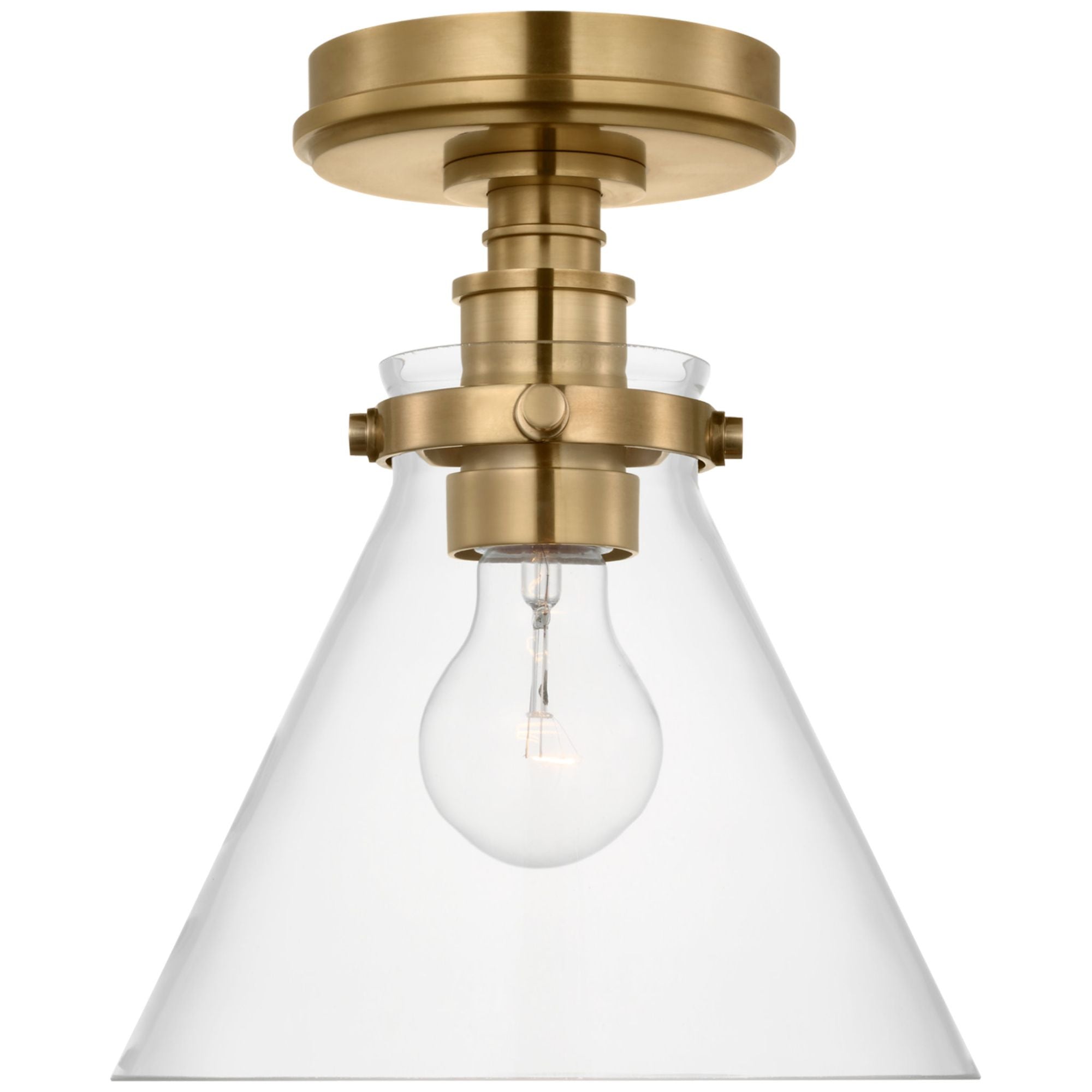 Chapman & Myers Parkington 9" Conical Flush Mount in Antique-Burnished Brass with Clear Glass Ceiling Light