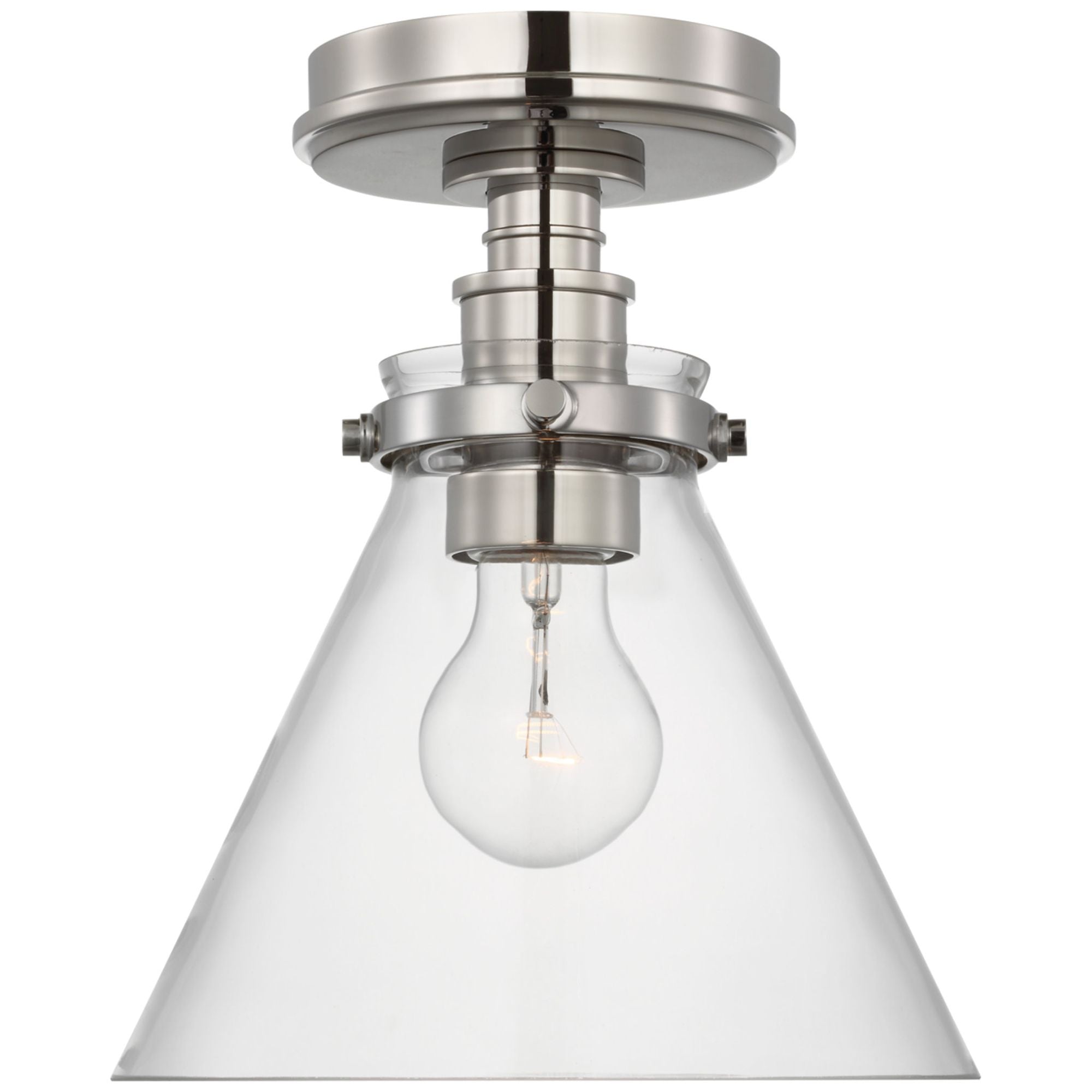 Chapman & Myers Parkington 9" Conical Flush Mount in Polished Nickel with Clear Glass Ceiling Light W8.5" x H10"