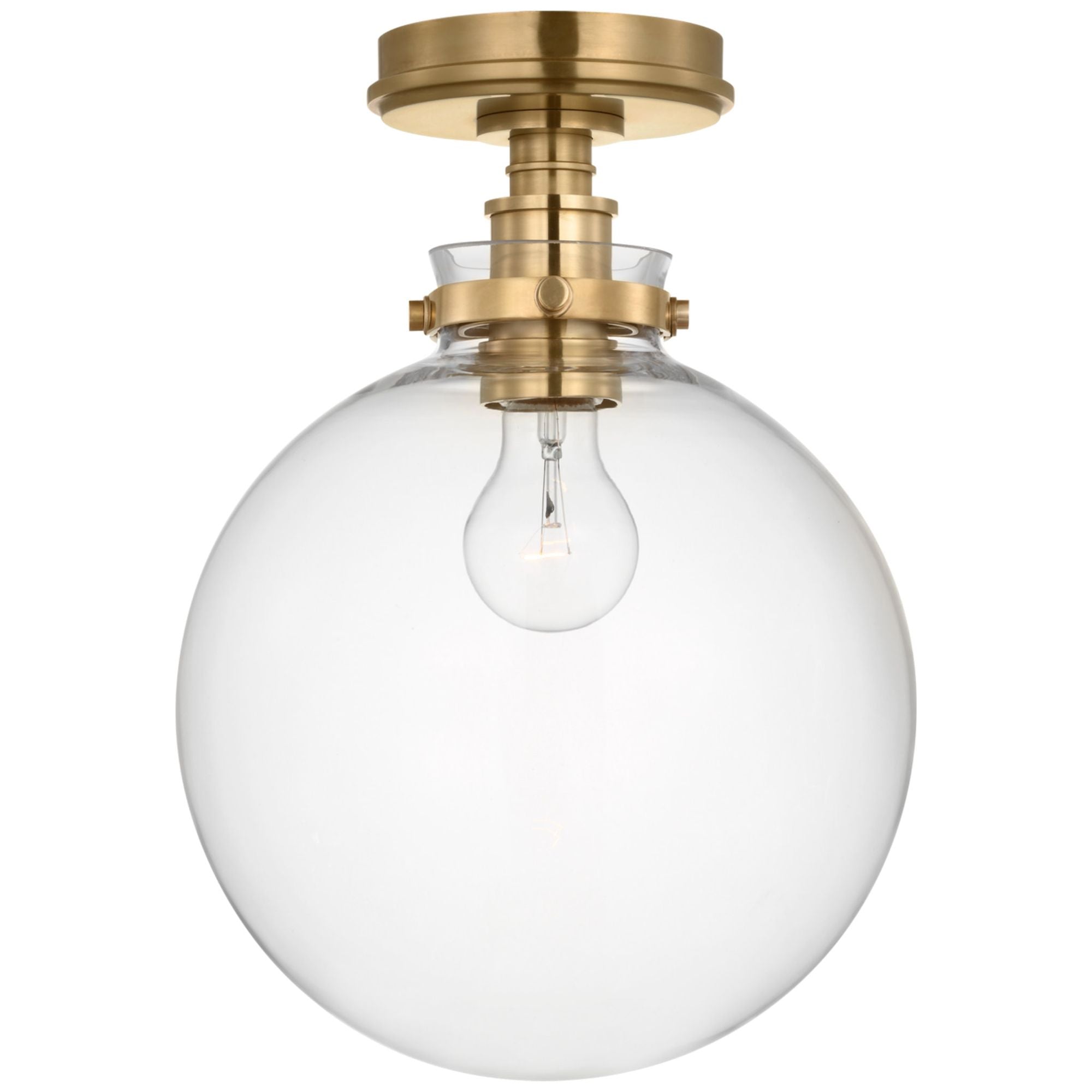 Chapman & Myers Parkington 10" Globe Flush Mount in Antique-Burnished Brass with Clear Glass Ceiling Light W10" x H14"