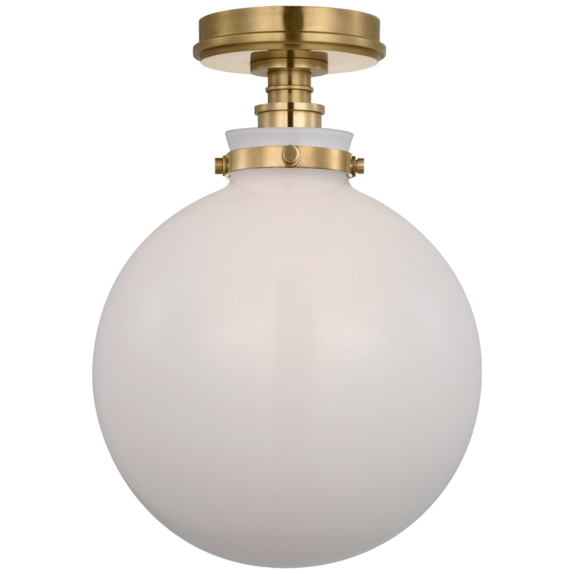 Chapman & Myers Parkington 10" Globe Flush Mount in Antique-Burnished Brass with White Glass Ceiling Light W10" x H14"