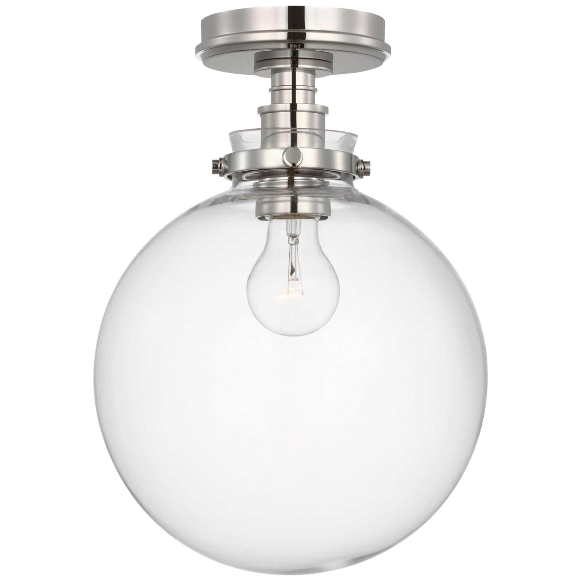 Chapman & Myers Parkington 10" Globe Flush Mount in Polished Nickel with Clear Glass Ceiling Light W10" x H14"