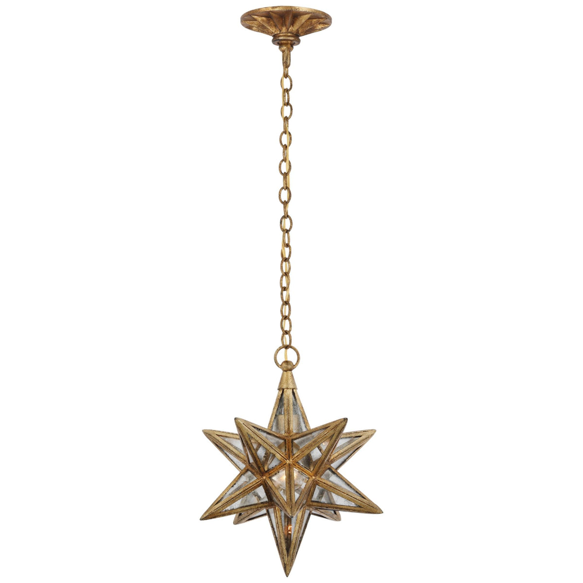 Chapman & Myers Moravian Small Star Lantern in Gilded Iron with Antique Mirror W11.5" x H15.25"