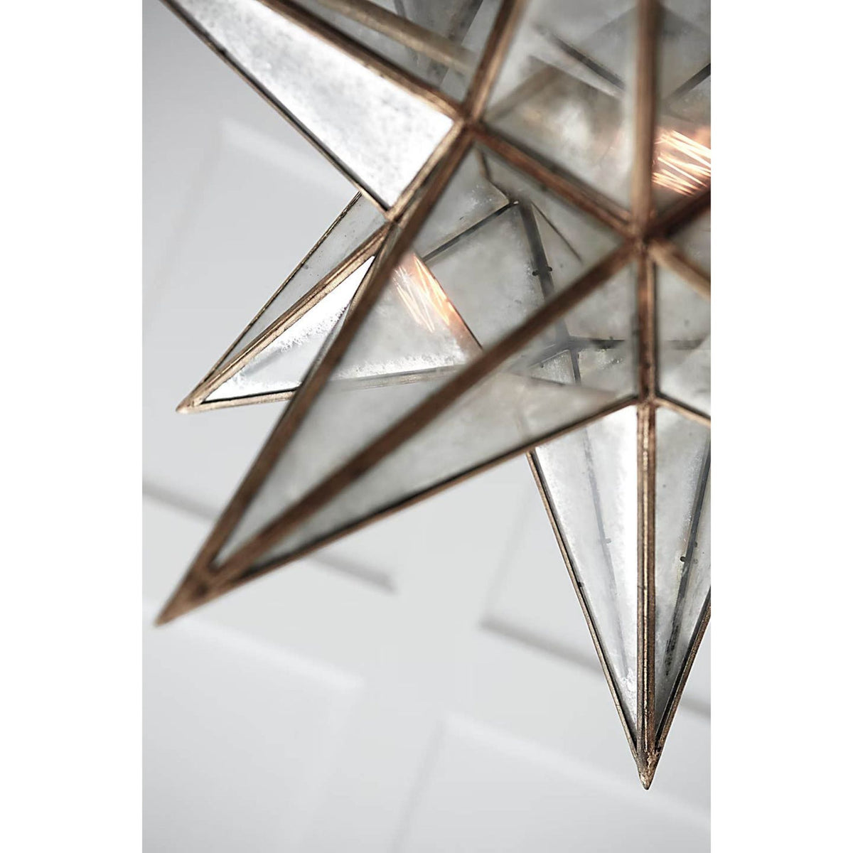 Chapman & Myers Moravian Medium Star Lantern in Gilded Iron with Antique Mirror W15.5" x H20"