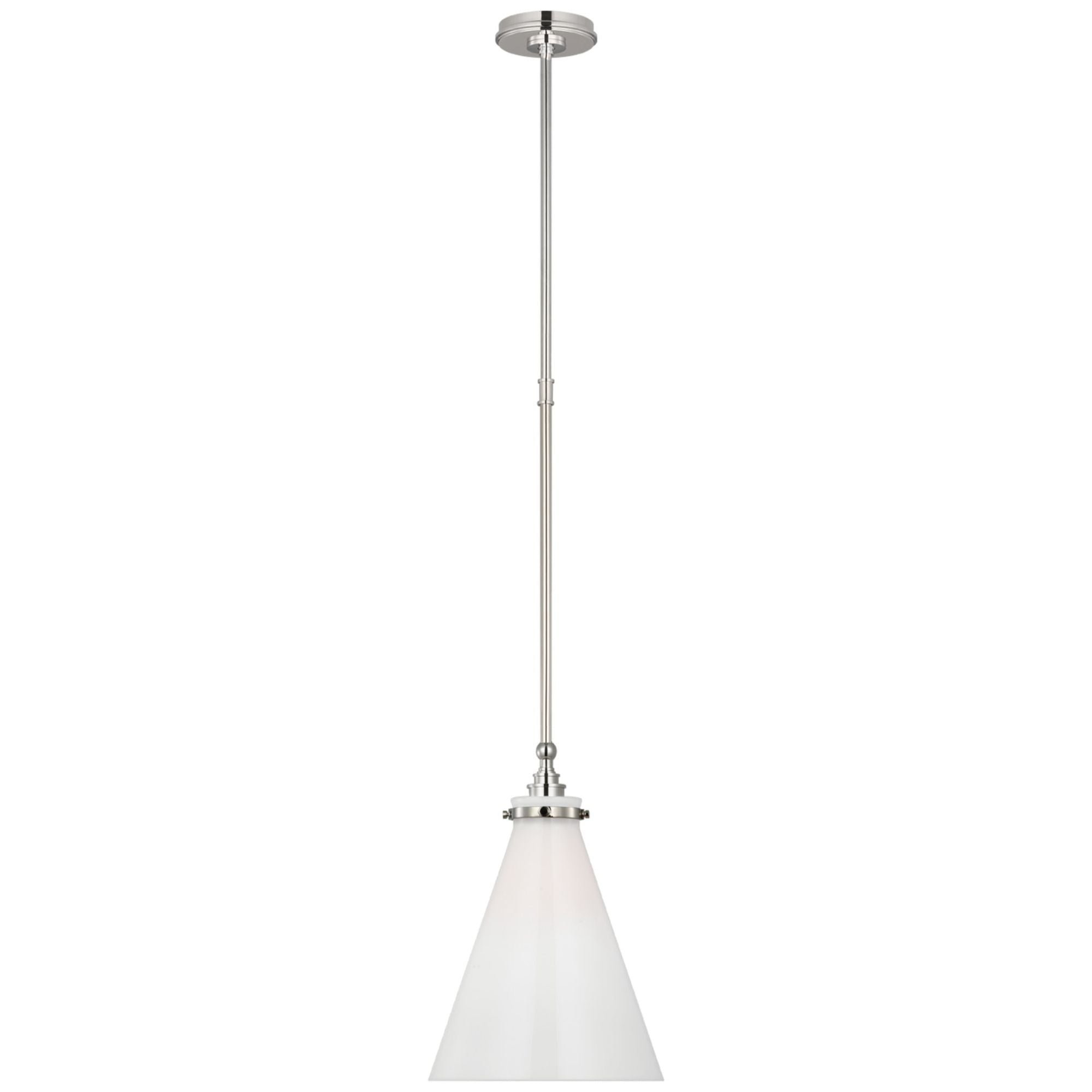 Chapman & Myers Parkington 11" Conical Pendant in Polished Nickel with White Glass Ceiling Light W11"