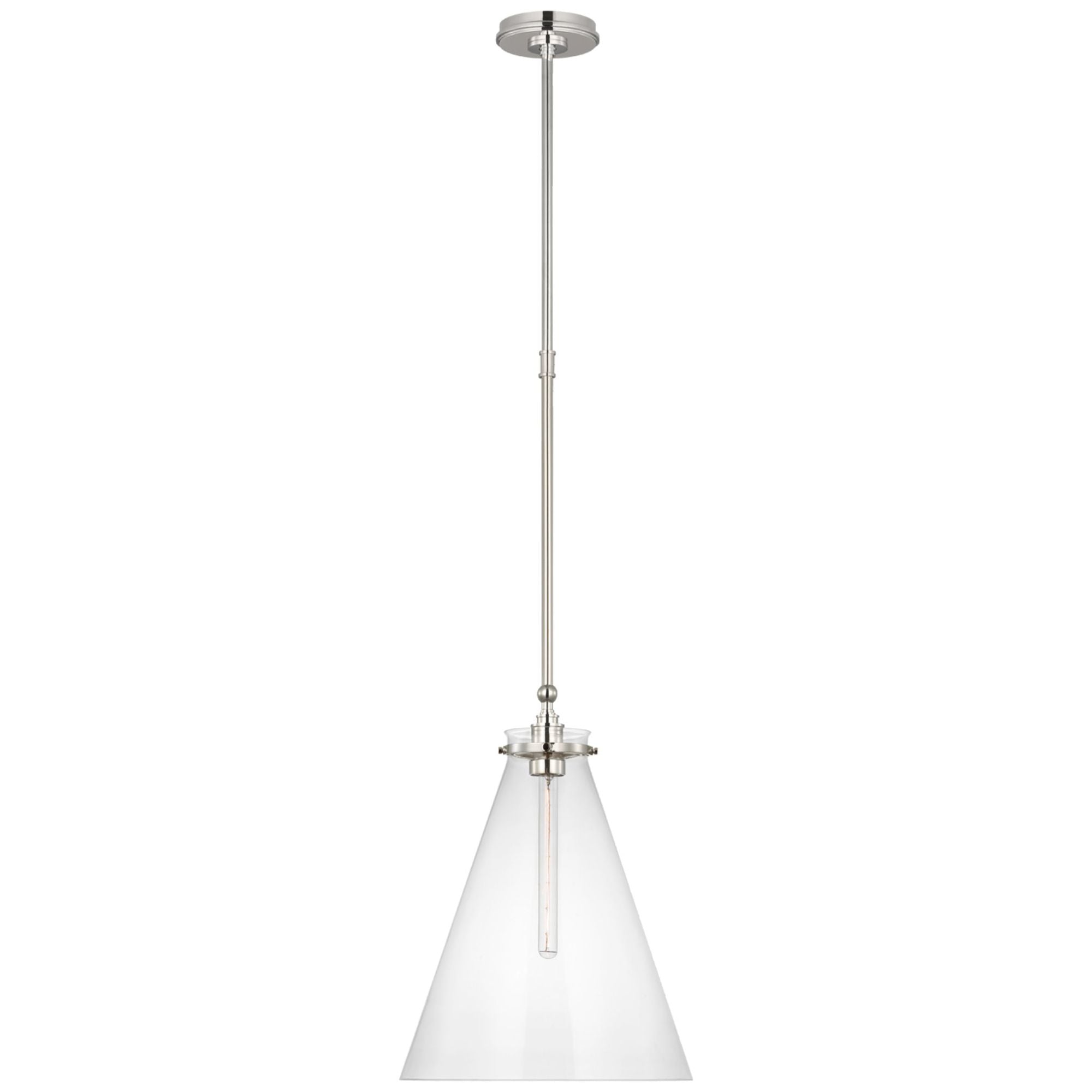 Chapman & Myers Parkington 15" Conical Pendant in Polished Nickel with Clear Glass Ceiling Light W15.25"