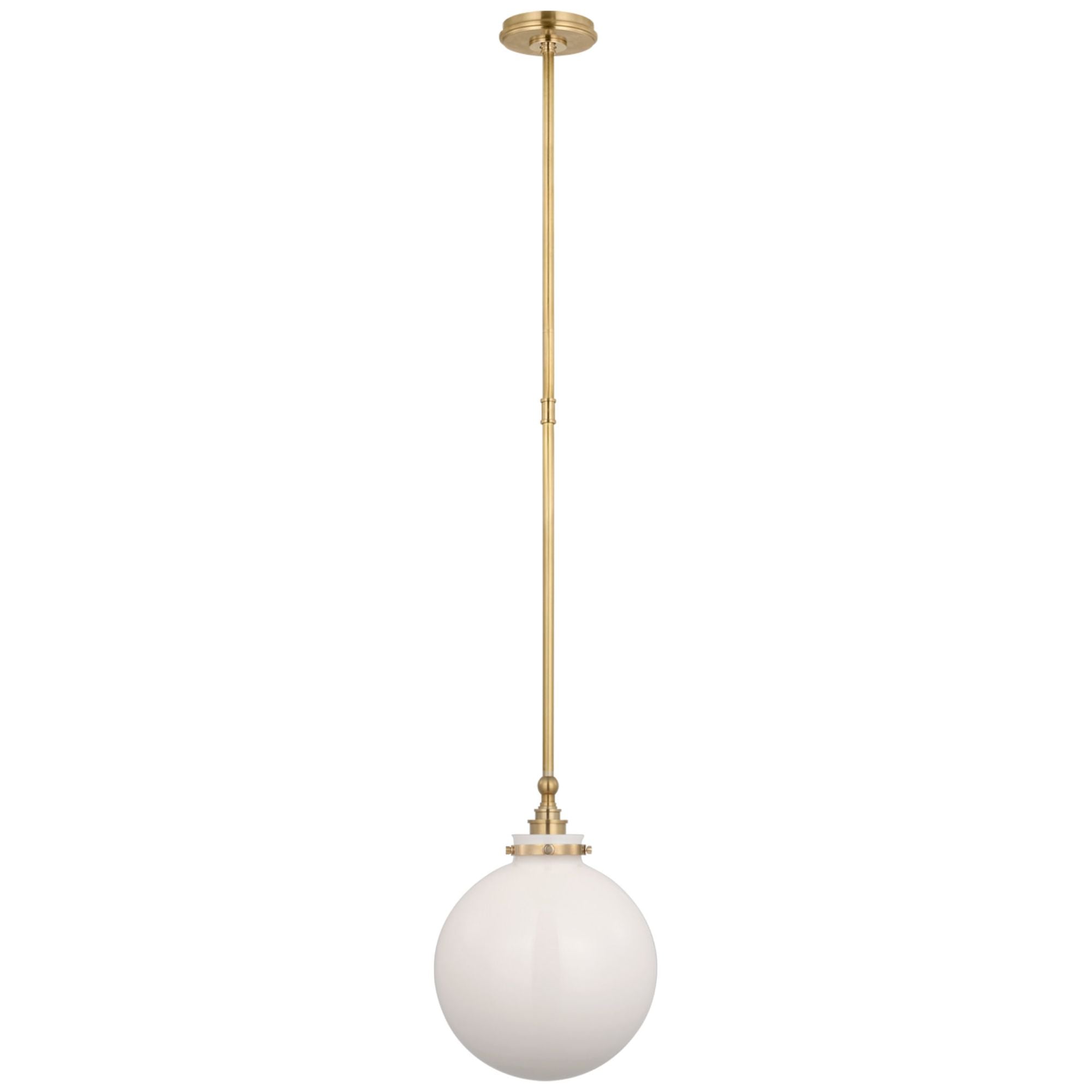 Chapman & Myers Parkington 10" Globe Pendant in Antique-Burnished Brass with White Glass Ceiling Light W10"