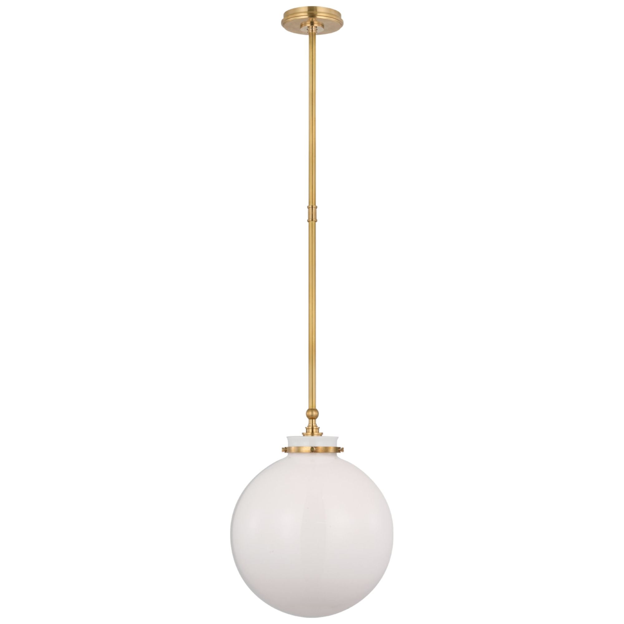 Chapman & Myers Parkington 14" Globe Pendant in Antique-Burnished Brass with White Glass Ceiling Light W14"