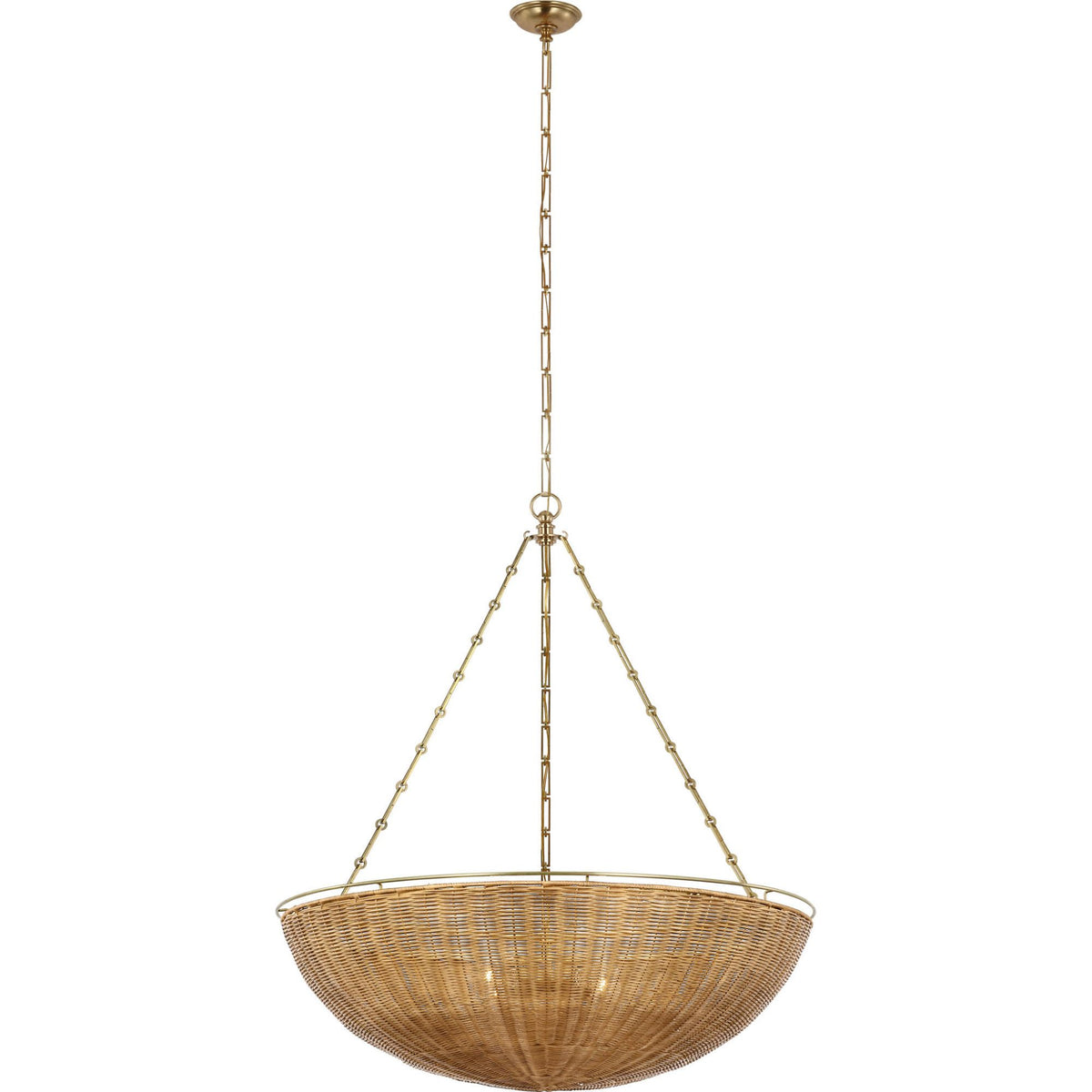 Chapman & Myers Clovis Extra Large Chandelier in Antique-Burnished Brass and Natural Wicker W38" x H42.25"