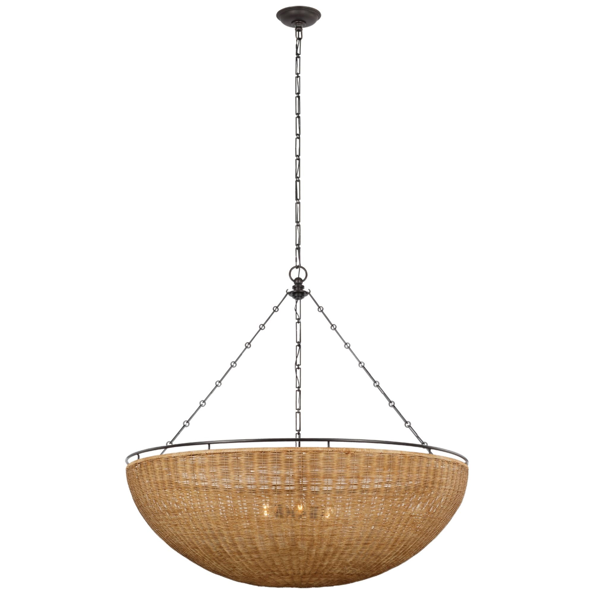 Chapman & Myers Clovis Grande Chandelier in Aged Iron and Natural Wicker Ceiling Light W60" x H86.75"