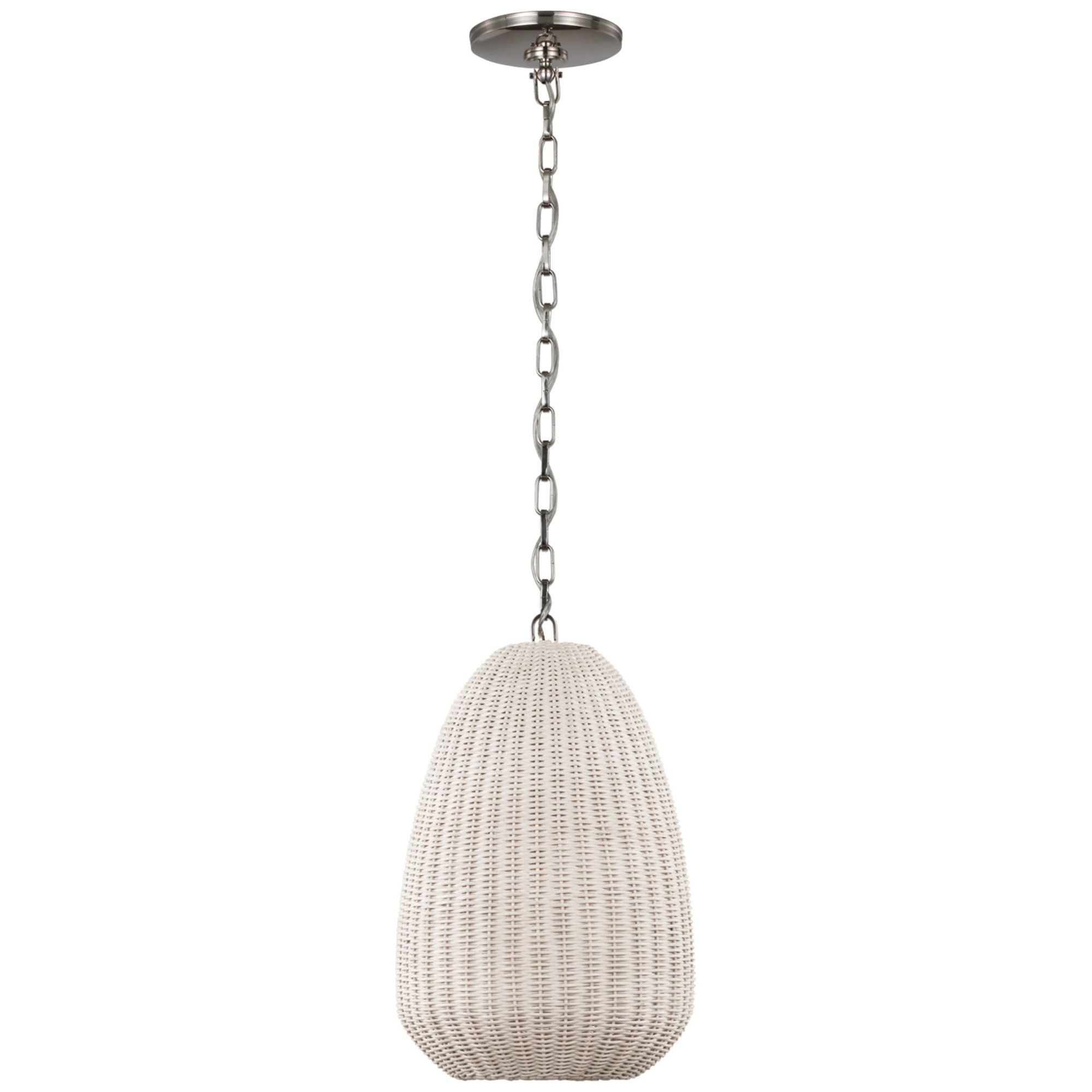 Chapman & Myers Kokomo 12" Pendant in Polished Nickel with Chalk Wicker Shade Ceiling Light W11.5" x H18.25"